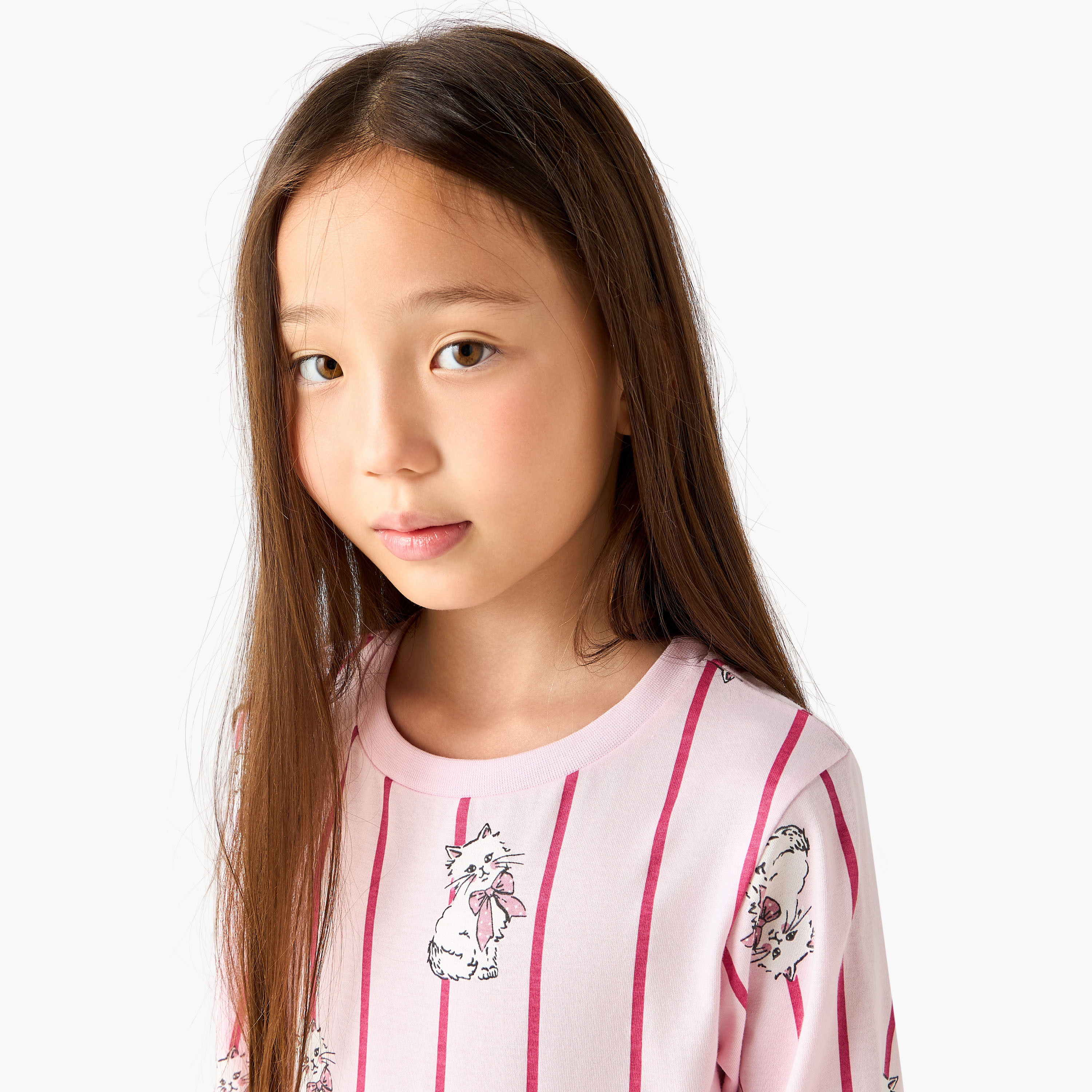 Juniors Cotton Round Neck Long Sleeve Pyjama Set with Marie Print-girls-clothing-nightwear-image-6