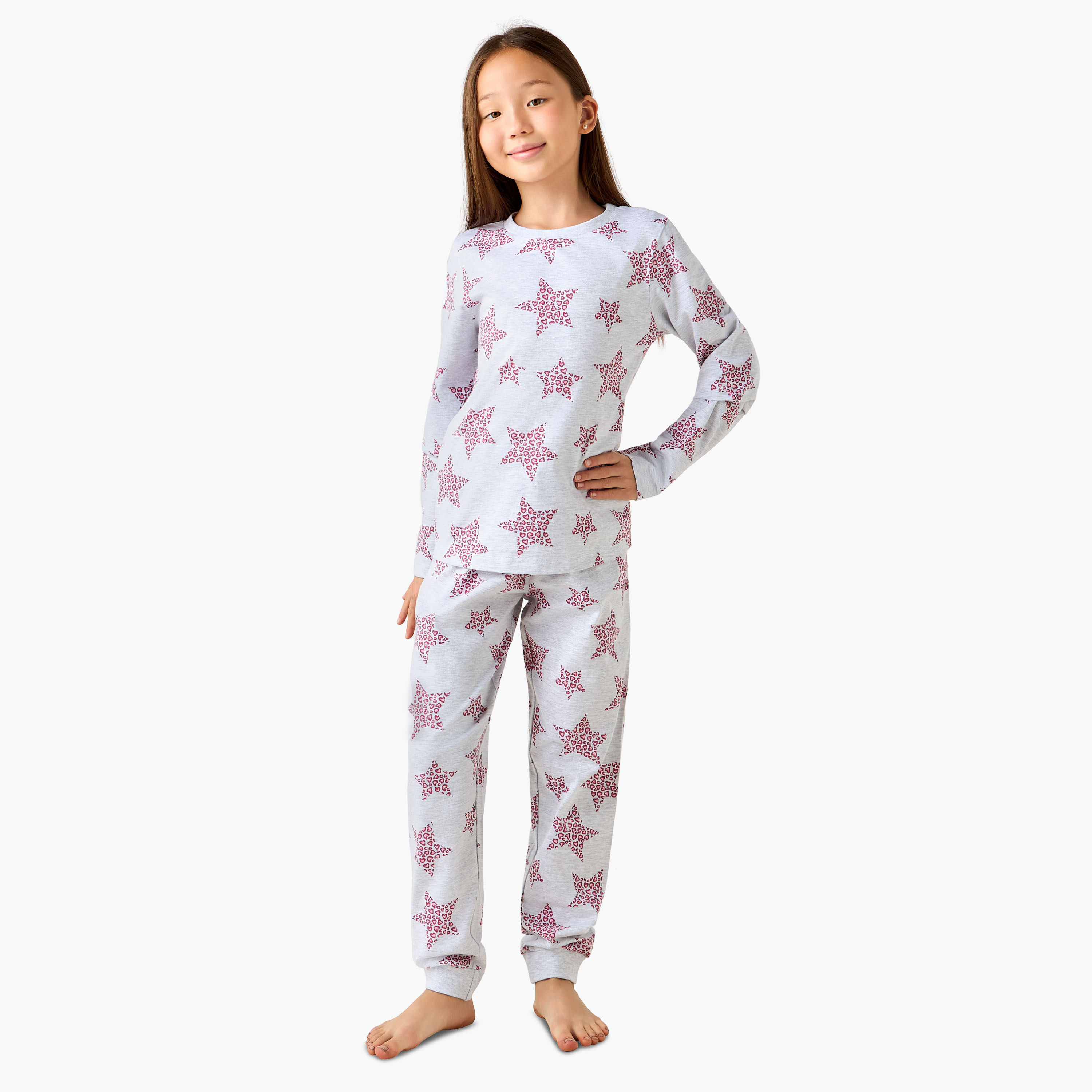 طقم بيجاما بطبعات بياقة مستديرة وأكمام طويلة 3 قطع من جونيورز-girls-clothing-multipacks-image-7