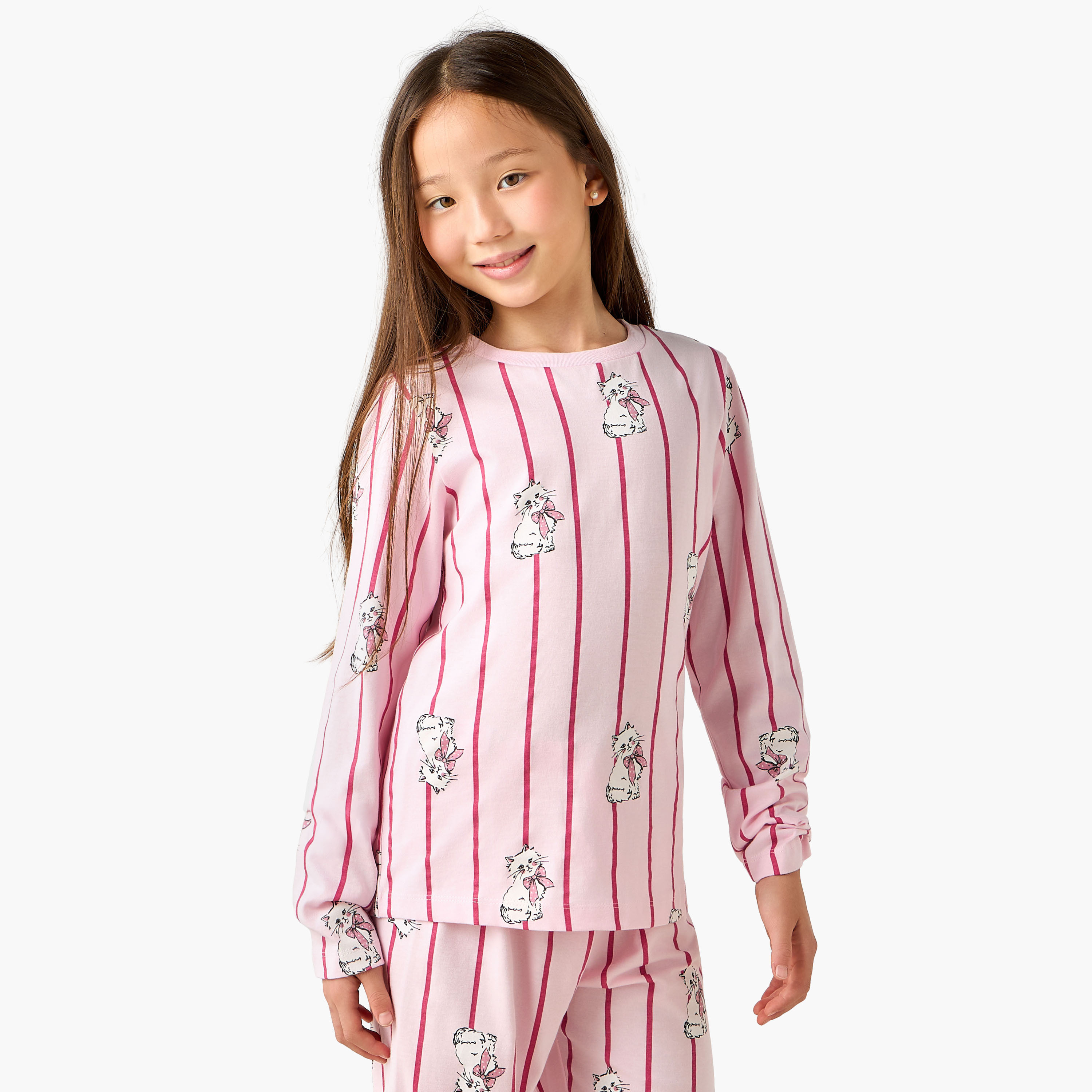 طقم بيجاما بطبعات بياقة مستديرة وأكمام طويلة 3 قطع من جونيورز-girls-clothing-multipacks-image-4