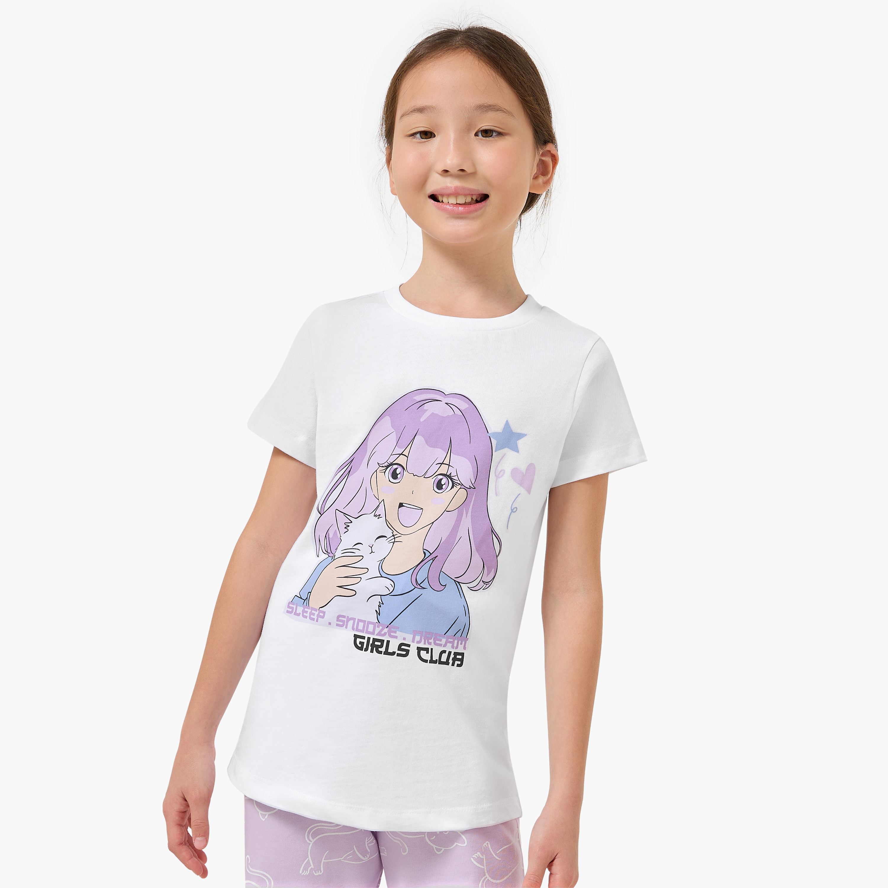 طقم بيجاما قطن بياقة ضيقة وأكمام قصيرة وطبعات من جونيورز-girls-clothing-nightwear-image-5