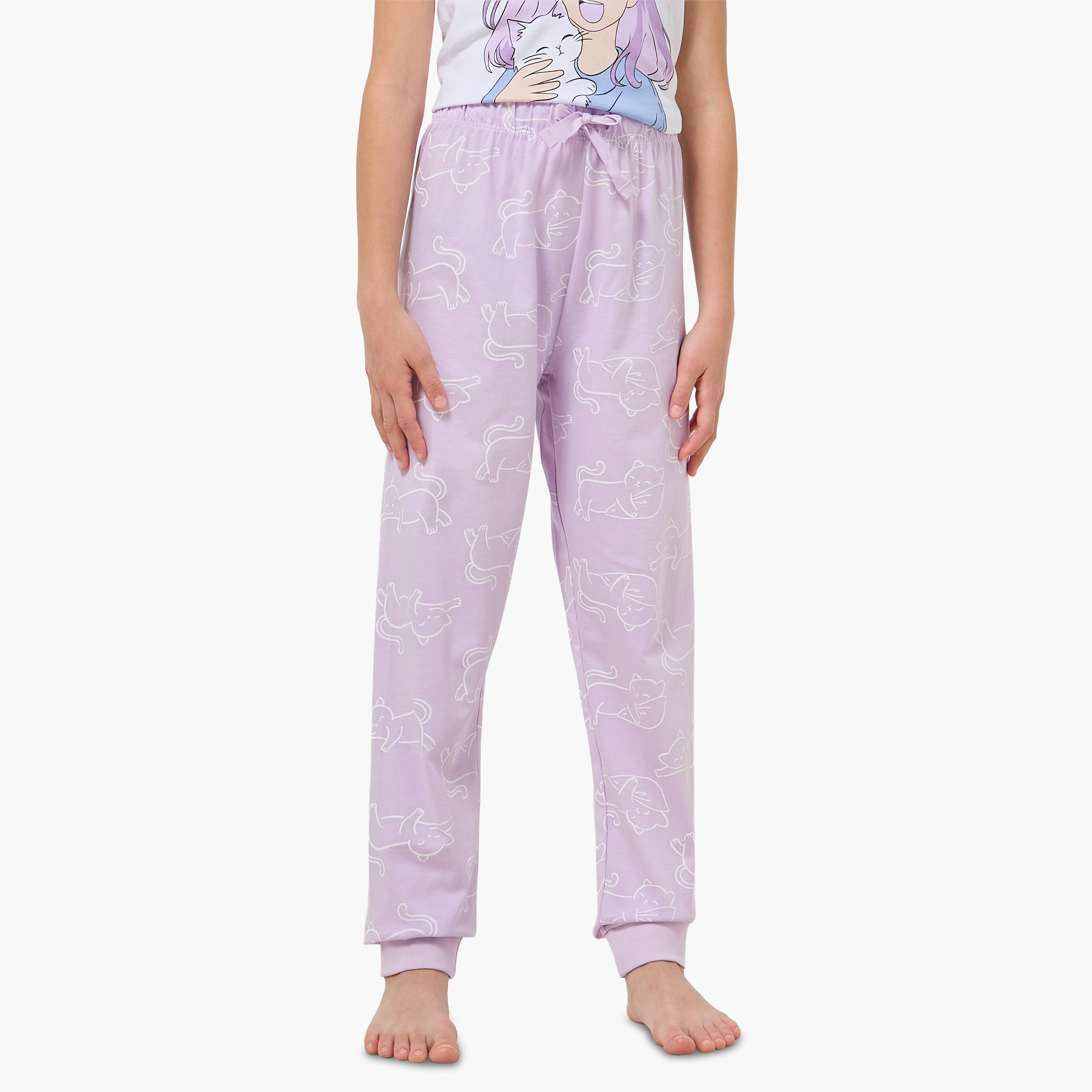 طقم بيجاما قطن بياقة ضيقة وأكمام قصيرة وطبعات من جونيورز-girls-clothing-nightwear-image-4