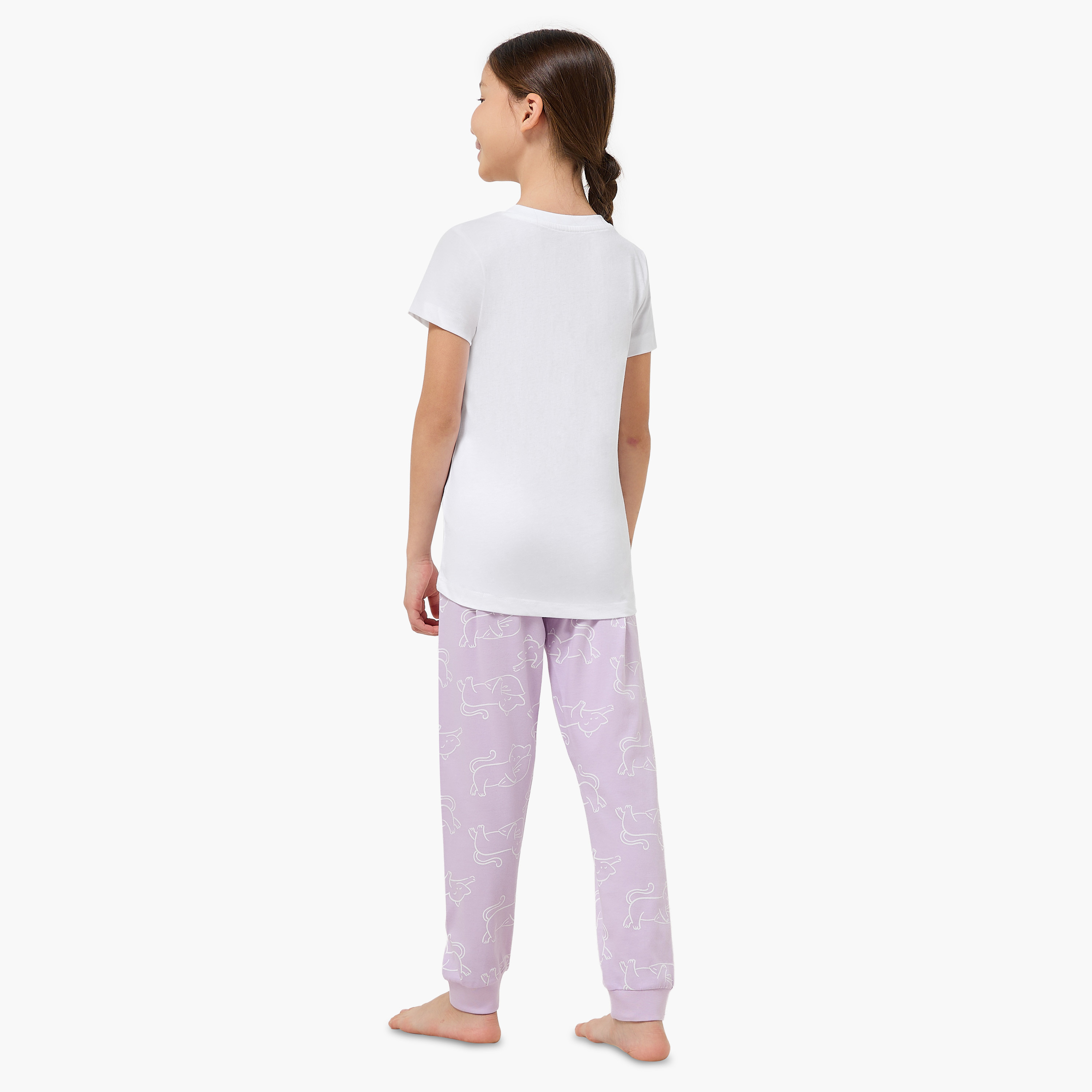 طقم بيجاما قطن بياقة ضيقة وأكمام قصيرة وطبعات من جونيورز-girls-clothing-nightwear-image-3