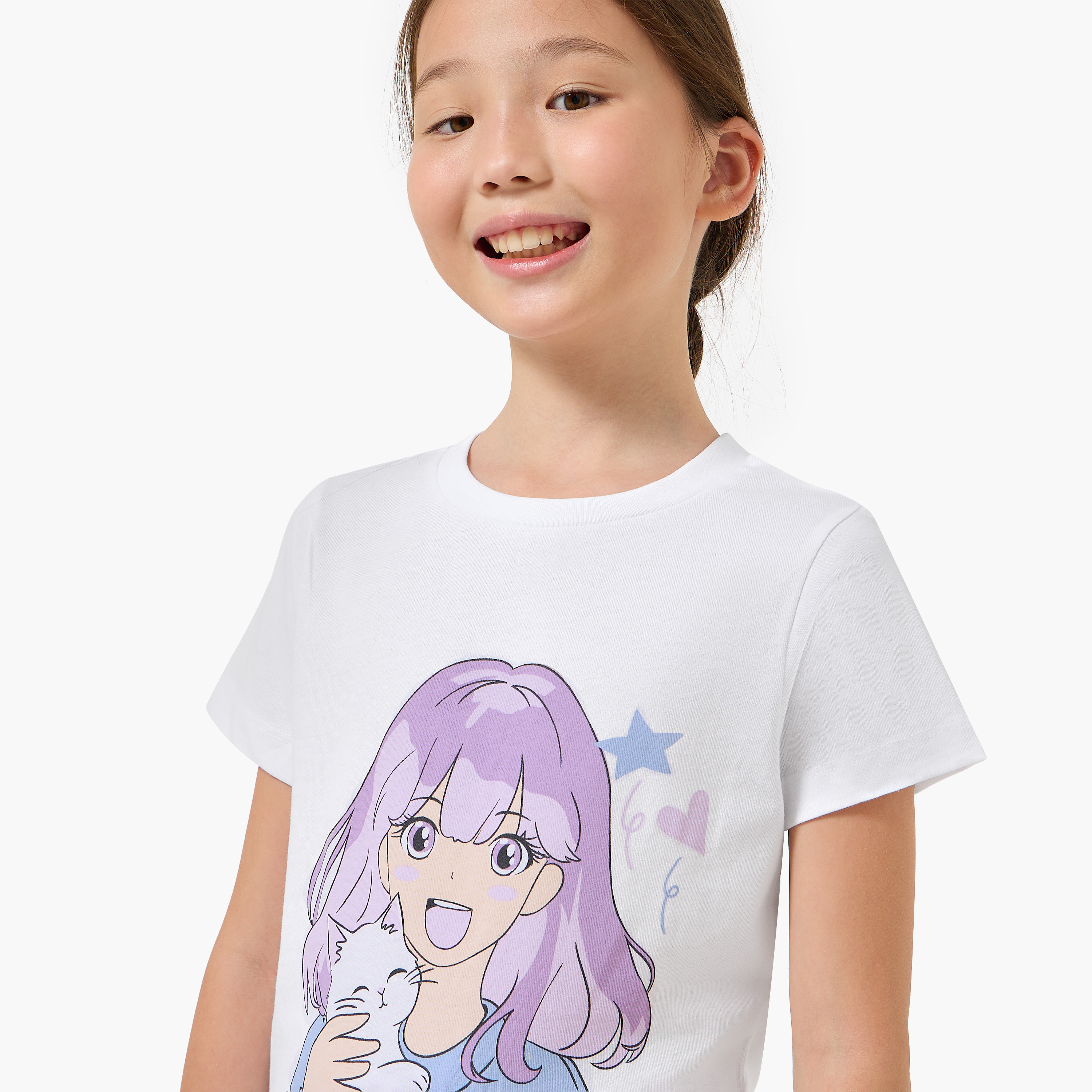 طقم بيجاما قطن بياقة ضيقة وأكمام قصيرة وطبعات من جونيورز-girls-clothing-nightwear-image-2