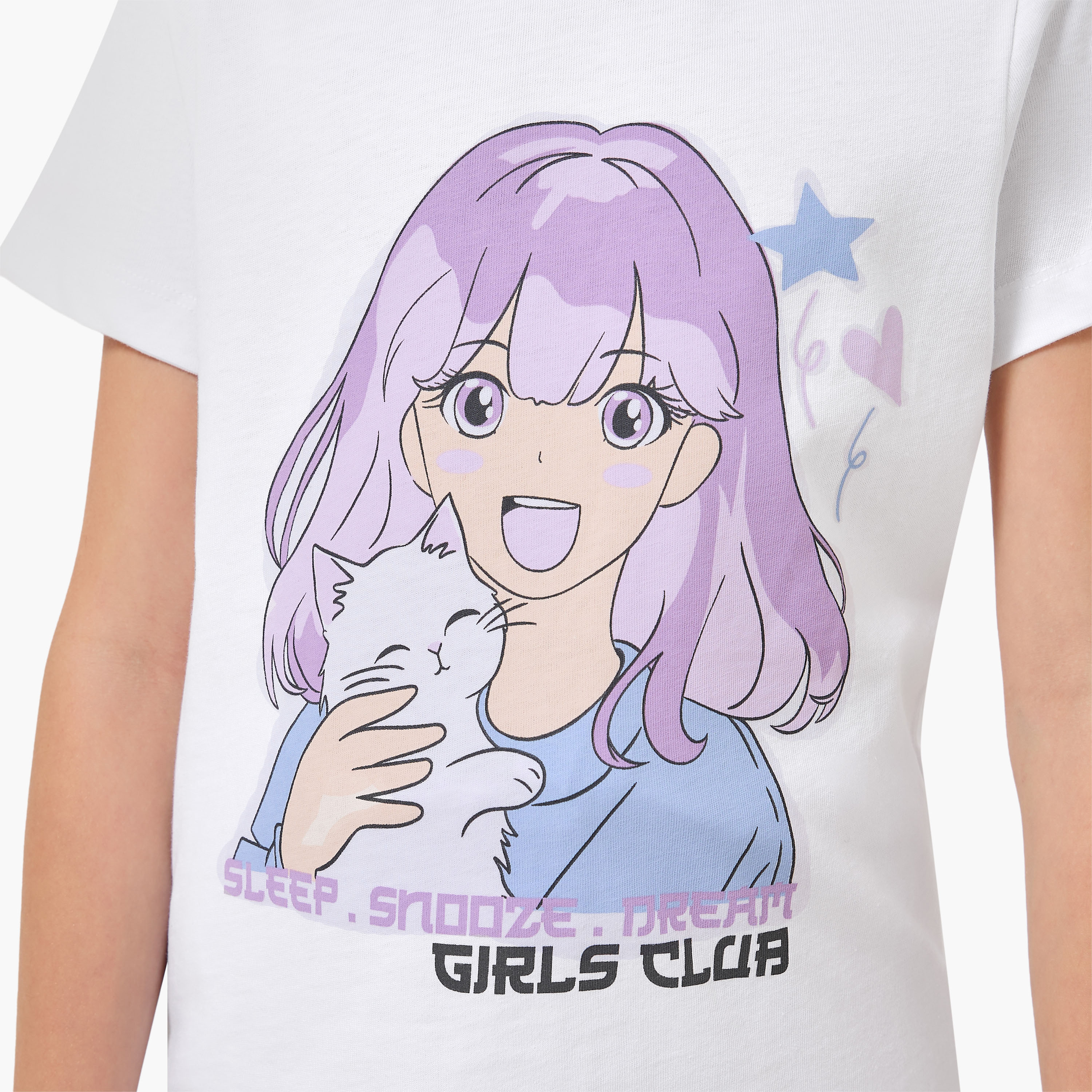 طقم بيجاما قطن بياقة ضيقة وأكمام قصيرة وطبعات من جونيورز-girls-clothing-nightwear-image-1