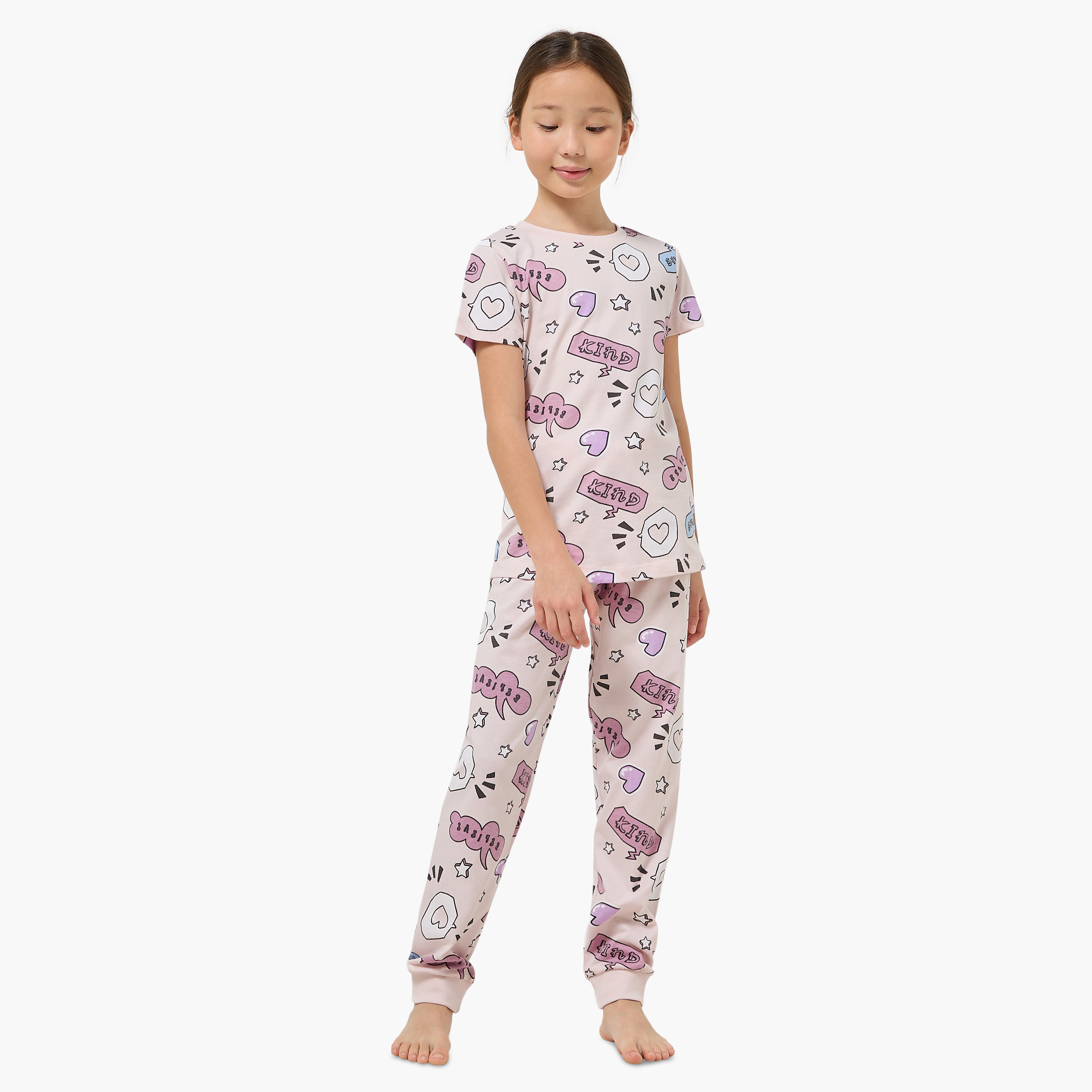 طقم بيجاما قطن بياقة ضيقة وأكمام قصيرة وطبعات من جونيورز-girls-clothing-nightwear-image-6