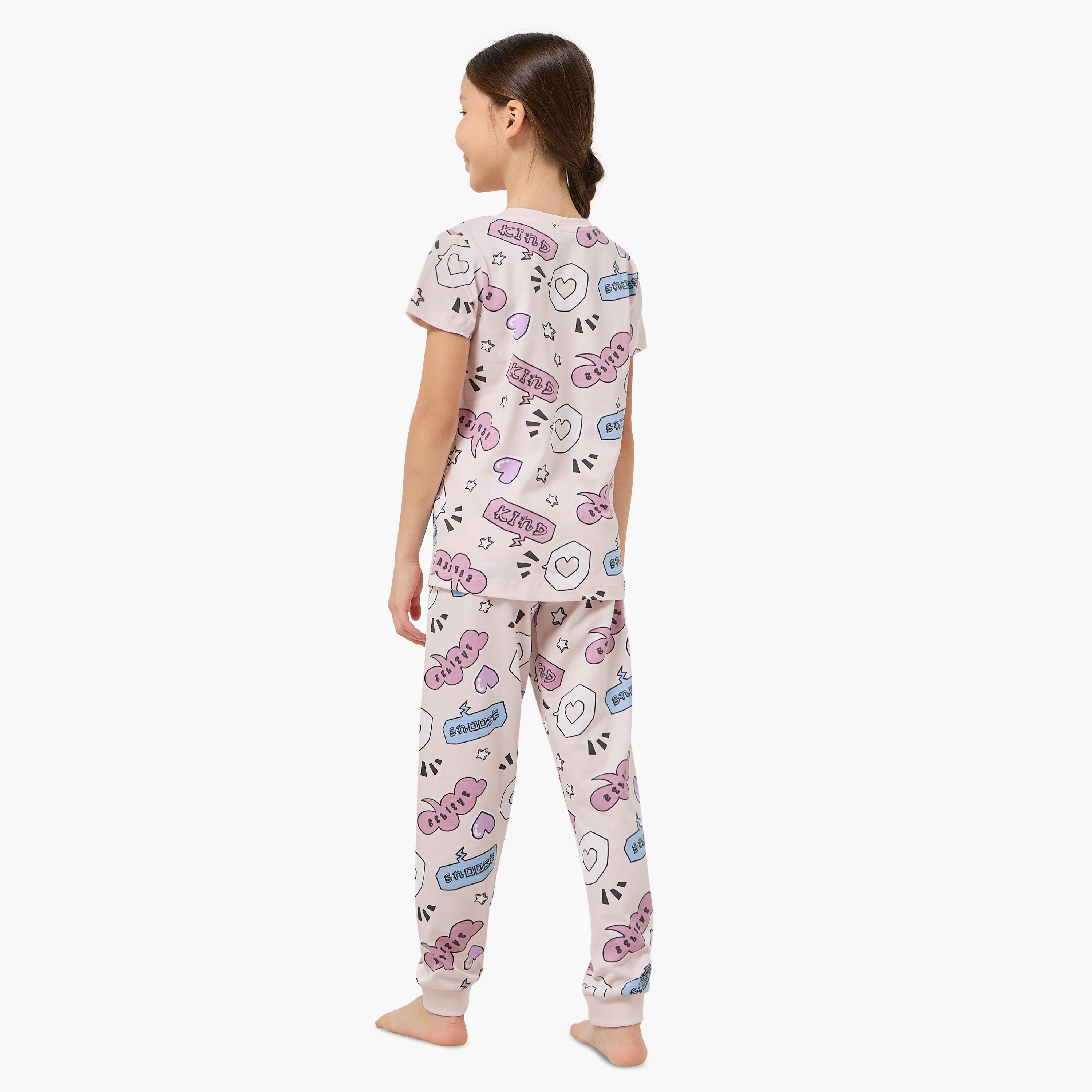 طقم بيجاما قطن بياقة ضيقة وأكمام قصيرة وطبعات من جونيورز-girls-clothing-nightwear-image-3