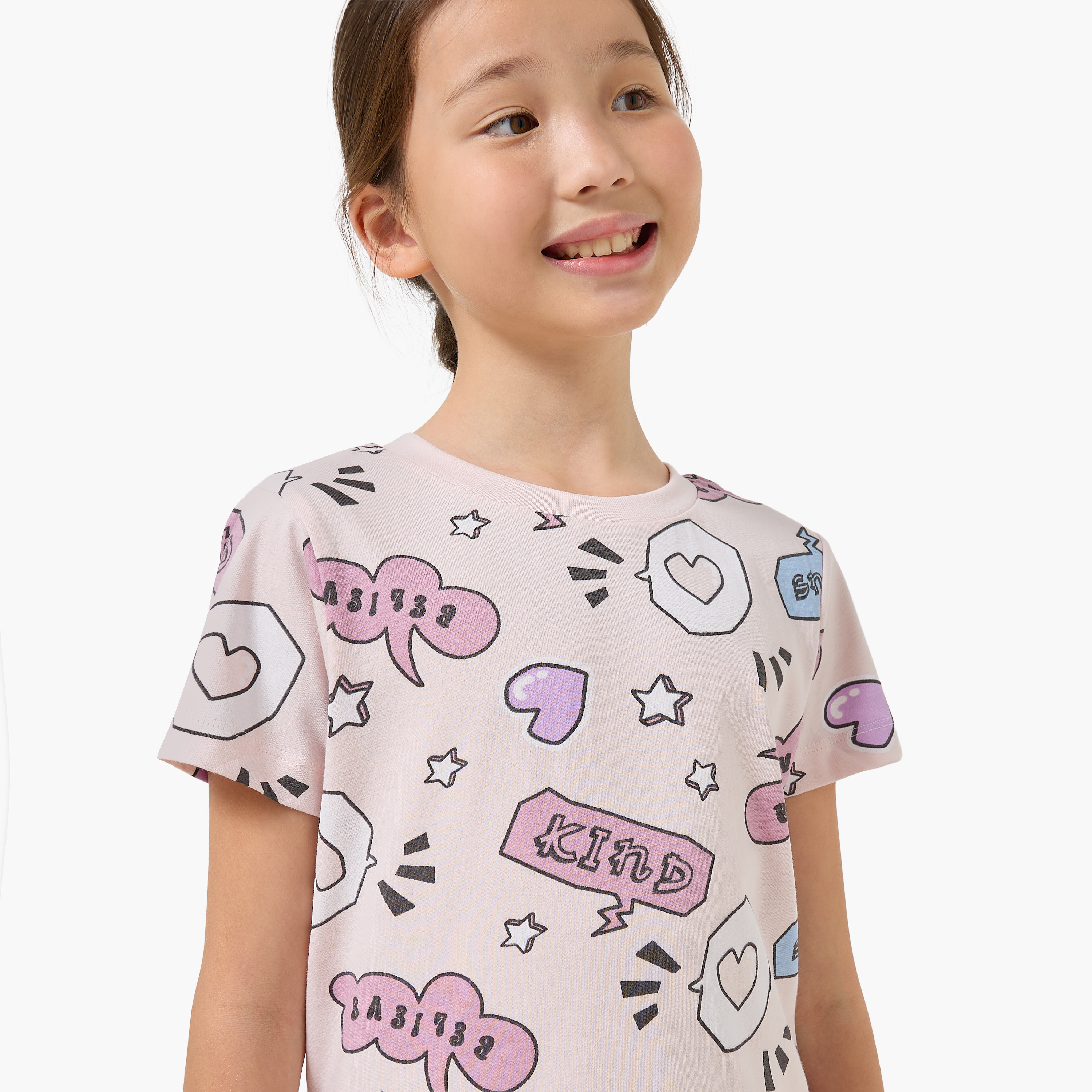 طقم بيجاما قطن بياقة ضيقة وأكمام قصيرة وطبعات من جونيورز-girls-clothing-nightwear-image-2