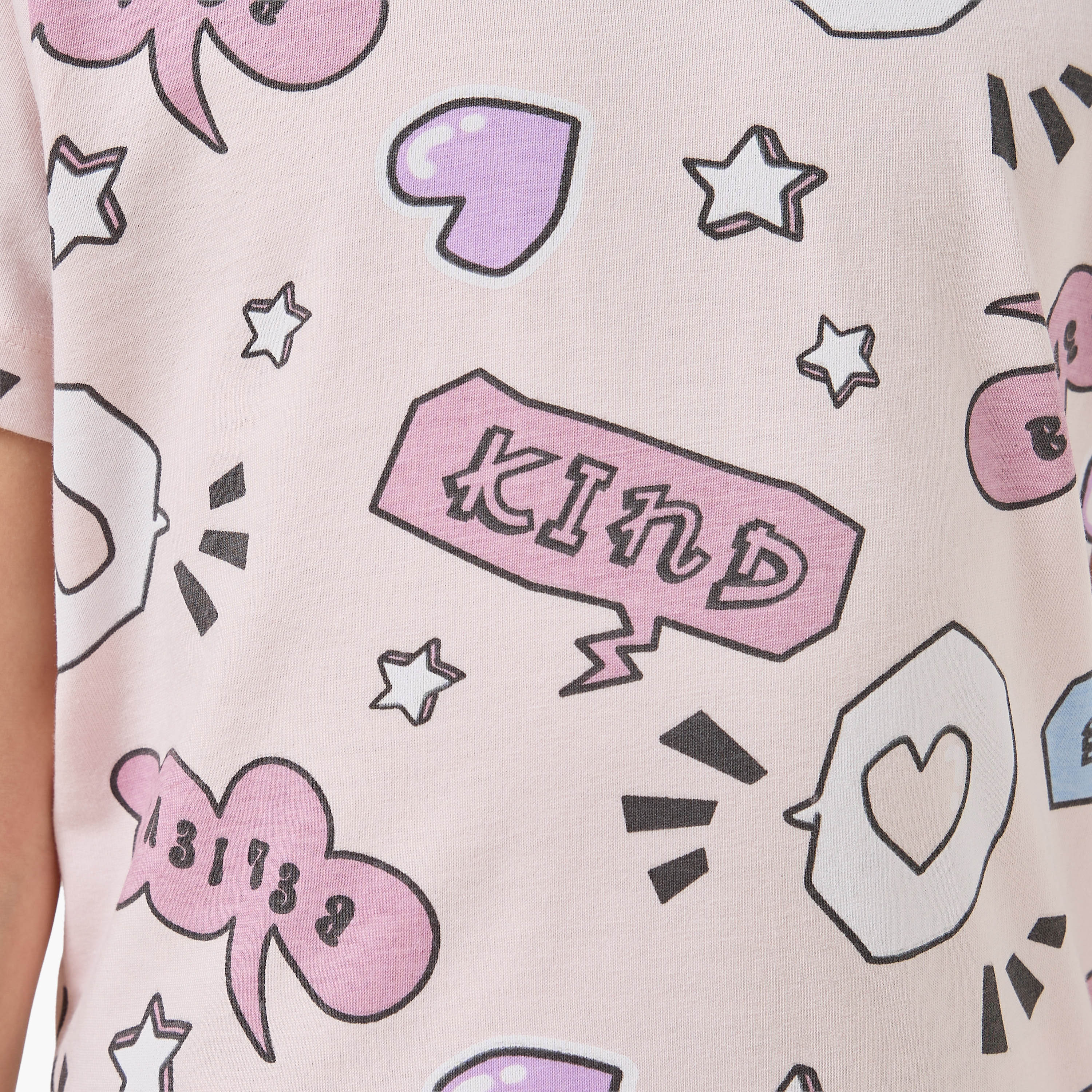 طقم بيجاما قطن بياقة ضيقة وأكمام قصيرة وطبعات من جونيورز-girls-clothing-nightwear-image-1