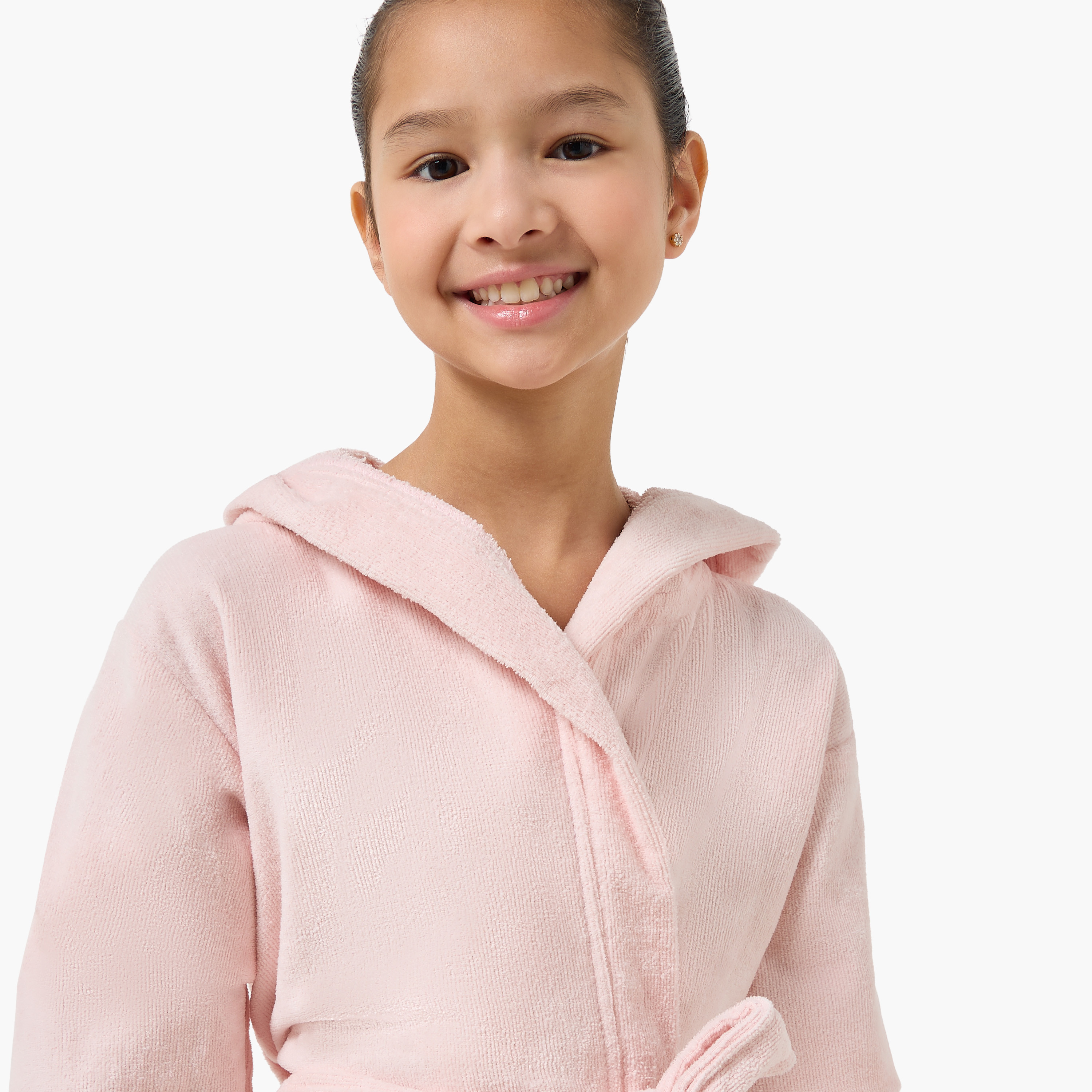 Juniors Embroidered Hooded Bathrobe with Tie-Up Belt and Pockets-girls-clothing-nightwear-image-4