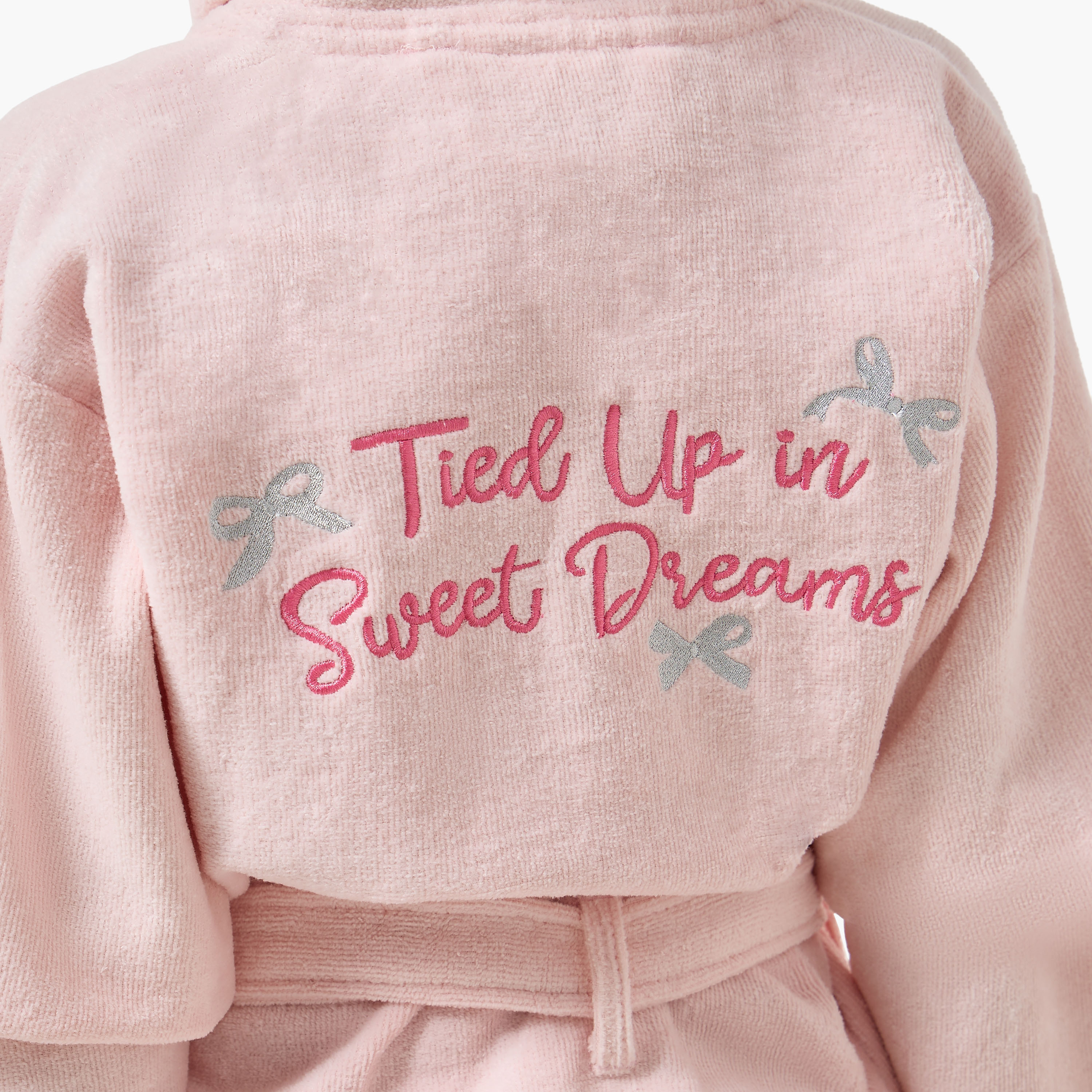 Juniors Embroidered Hooded Bathrobe with Tie-Up Belt and Pockets-girls-clothing-nightwear-image-5