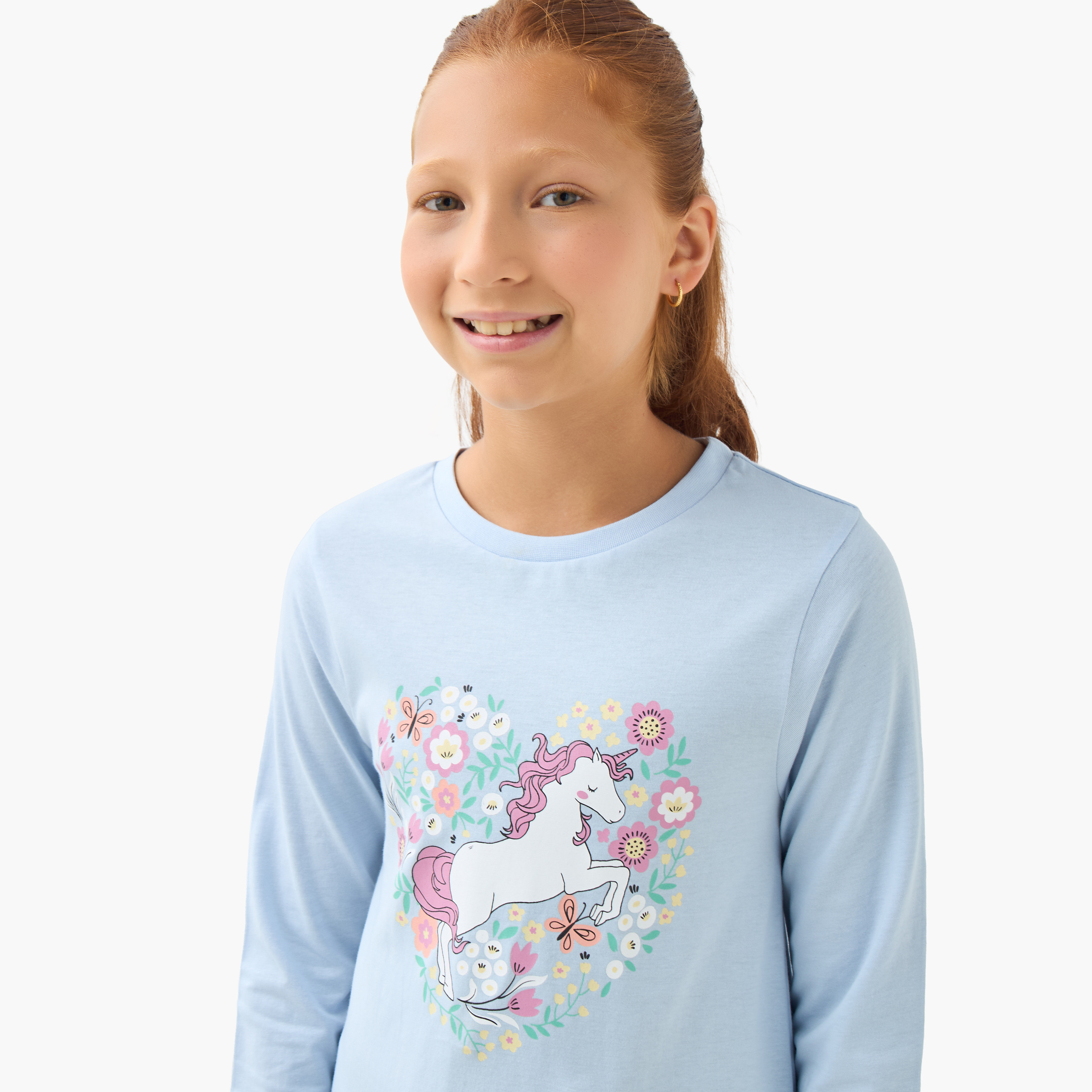 Juniors Girls Night Dress with Unicorn Print - Cotton - Long Sleeves - Round Neck - Set of 2-girls-clothing-nightwear-image-5