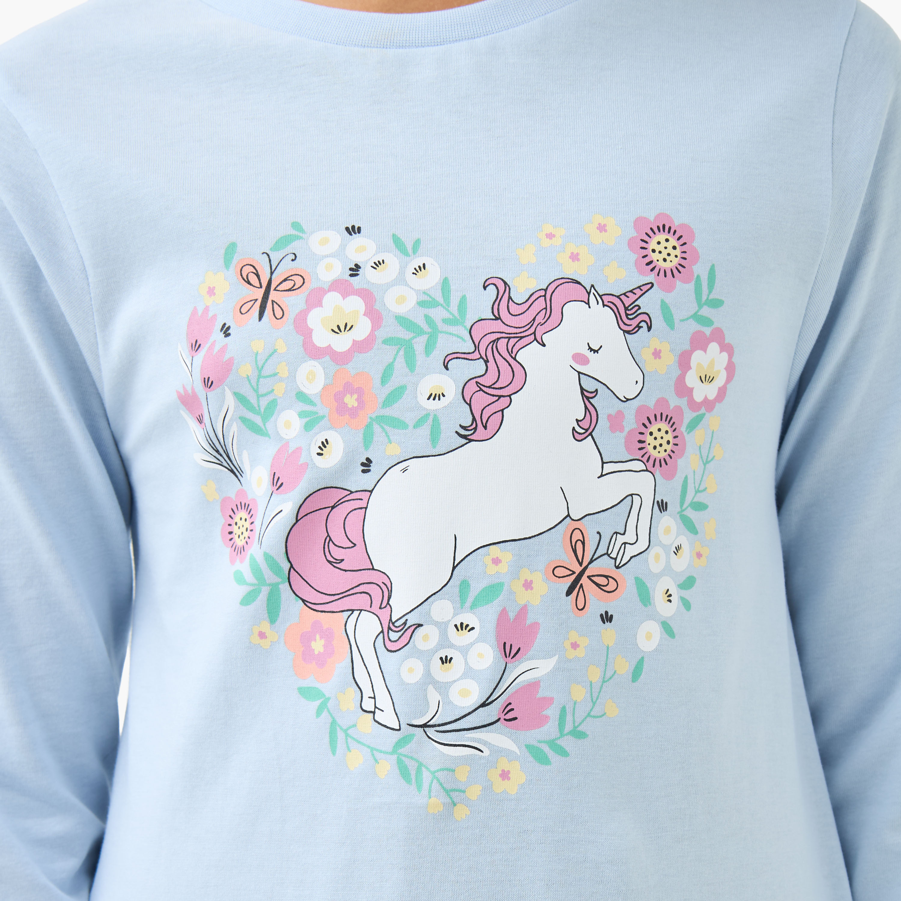 Juniors Girls Night Dress with Unicorn Print - Cotton - Long Sleeves - Round Neck - Set of 2-girls-clothing-nightwear-image-7