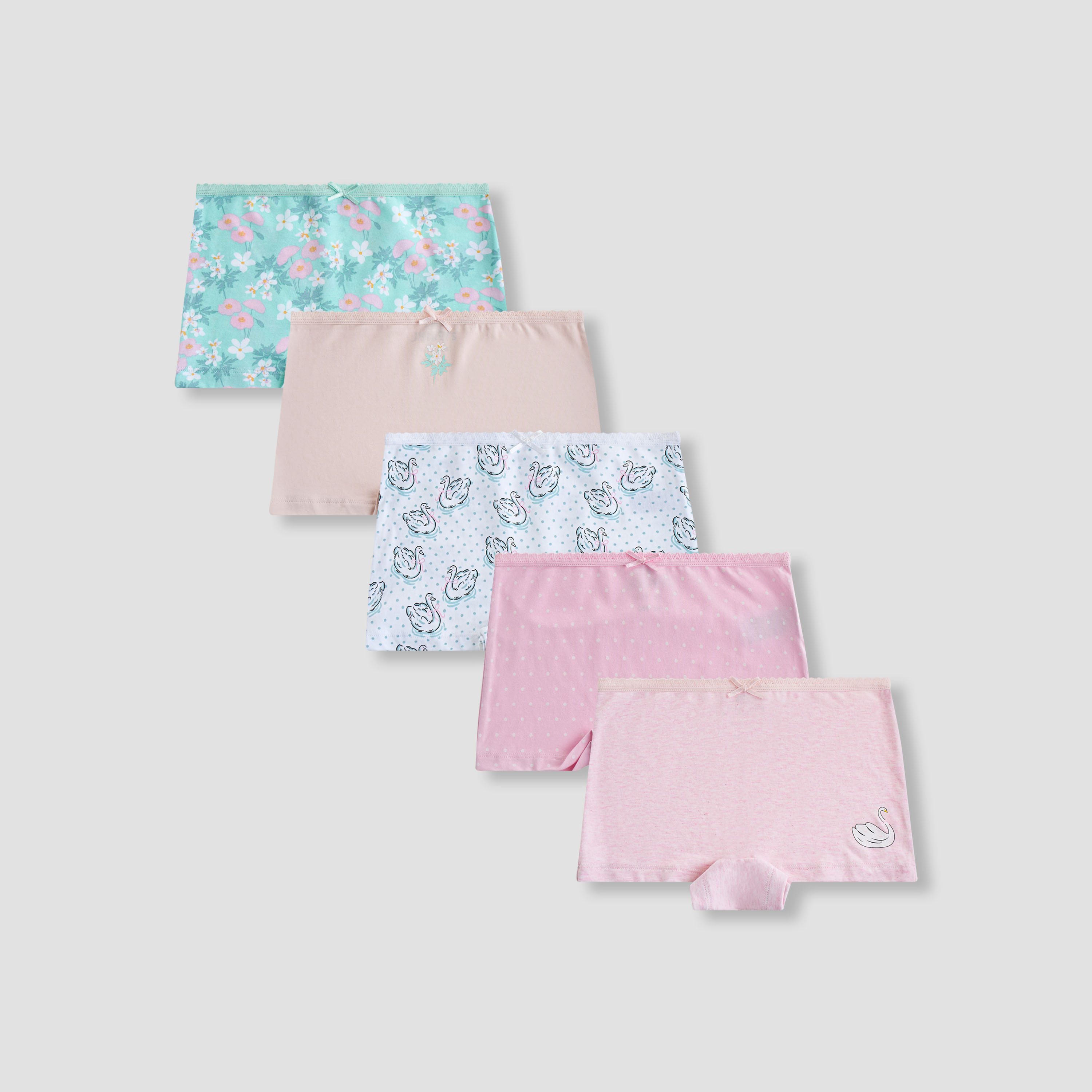 Pack of 5 Juniors Cotton Briefs with Swan Print-girls-clothing-innerwear-panties-image-1