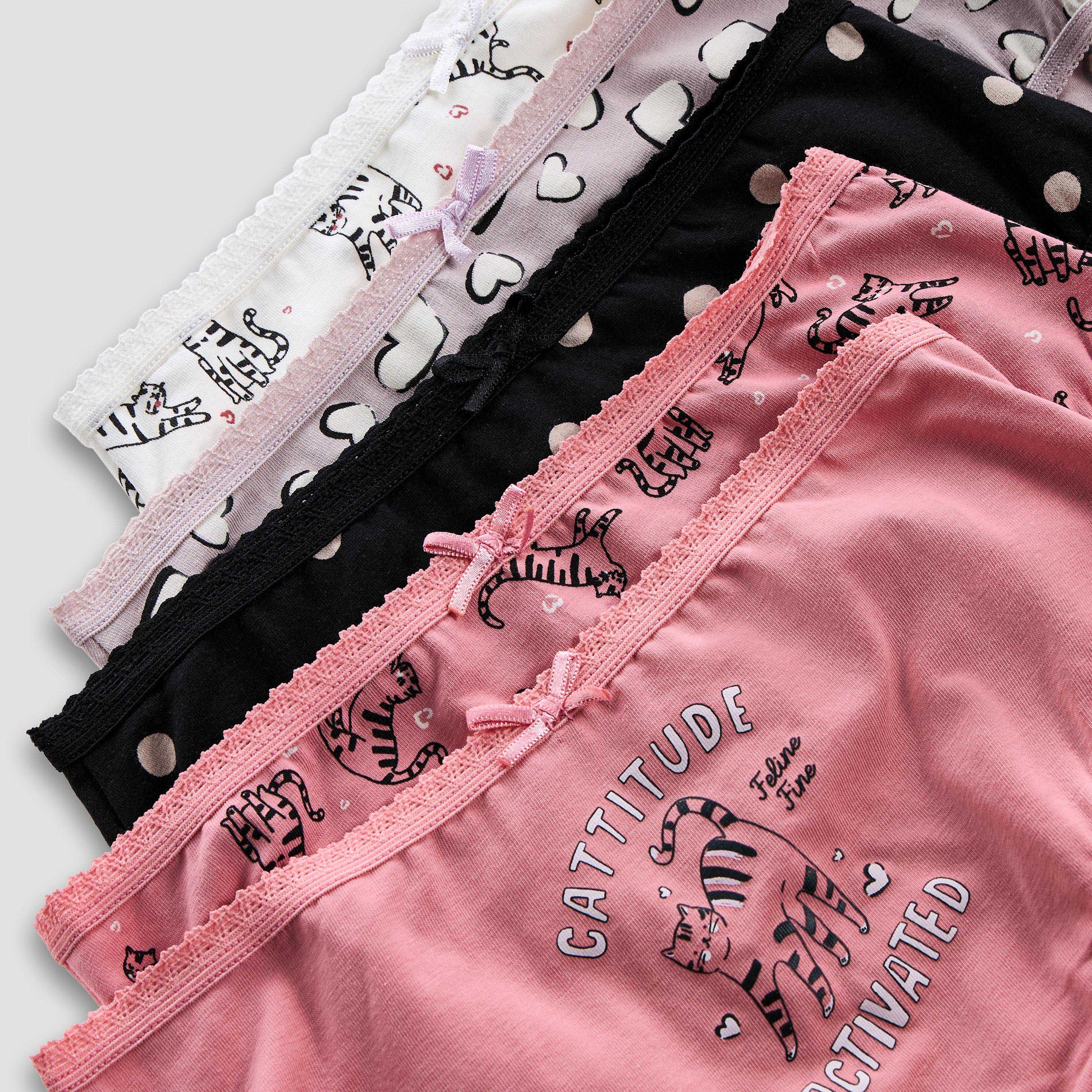 Juniors Printed Briefs with Elasticated Waistband - Set of 5-girls-clothing-innerwear-panties-image-7
