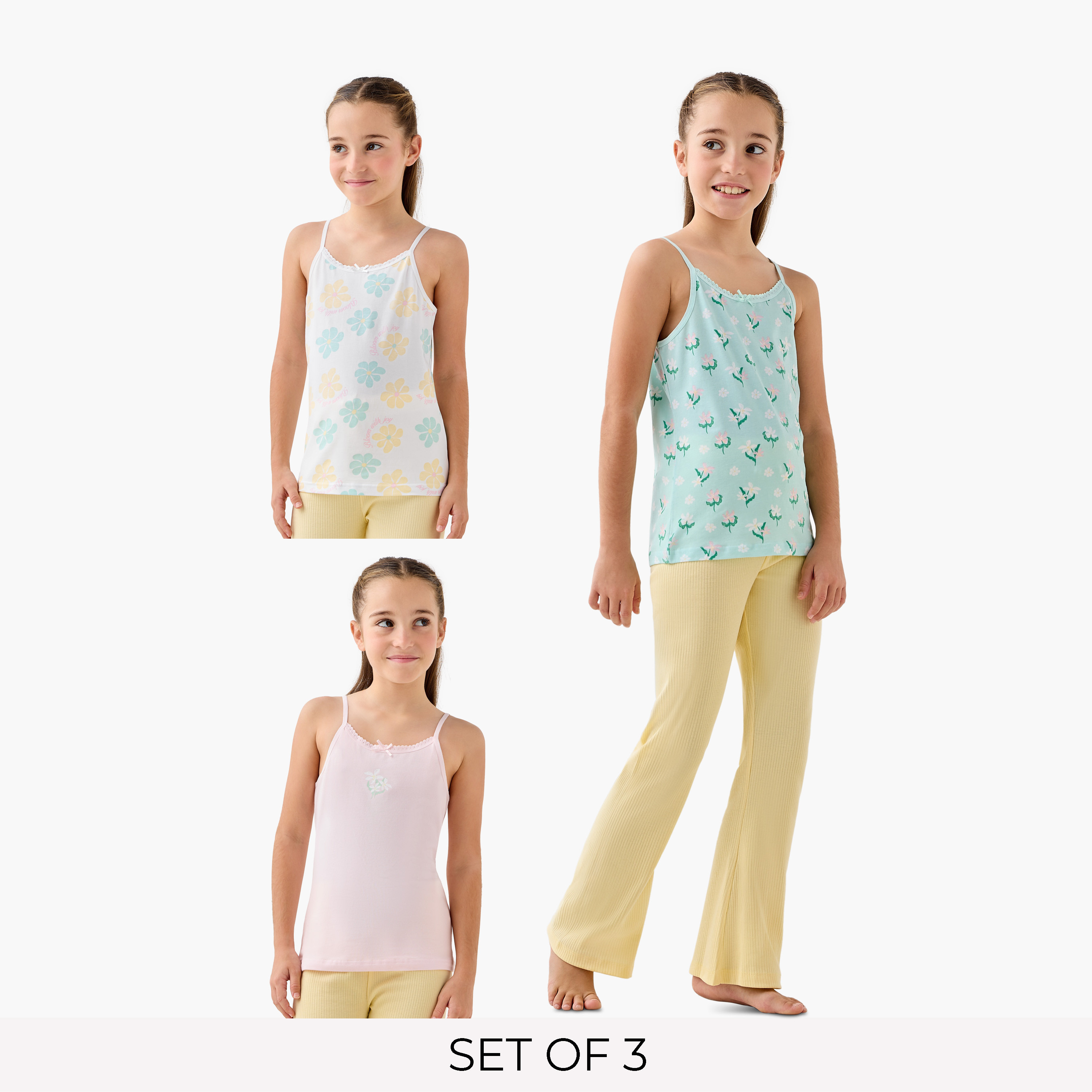 Juniors Floral Print Vest - Set of 3-girls-clothing-innerwear-vests-image-1