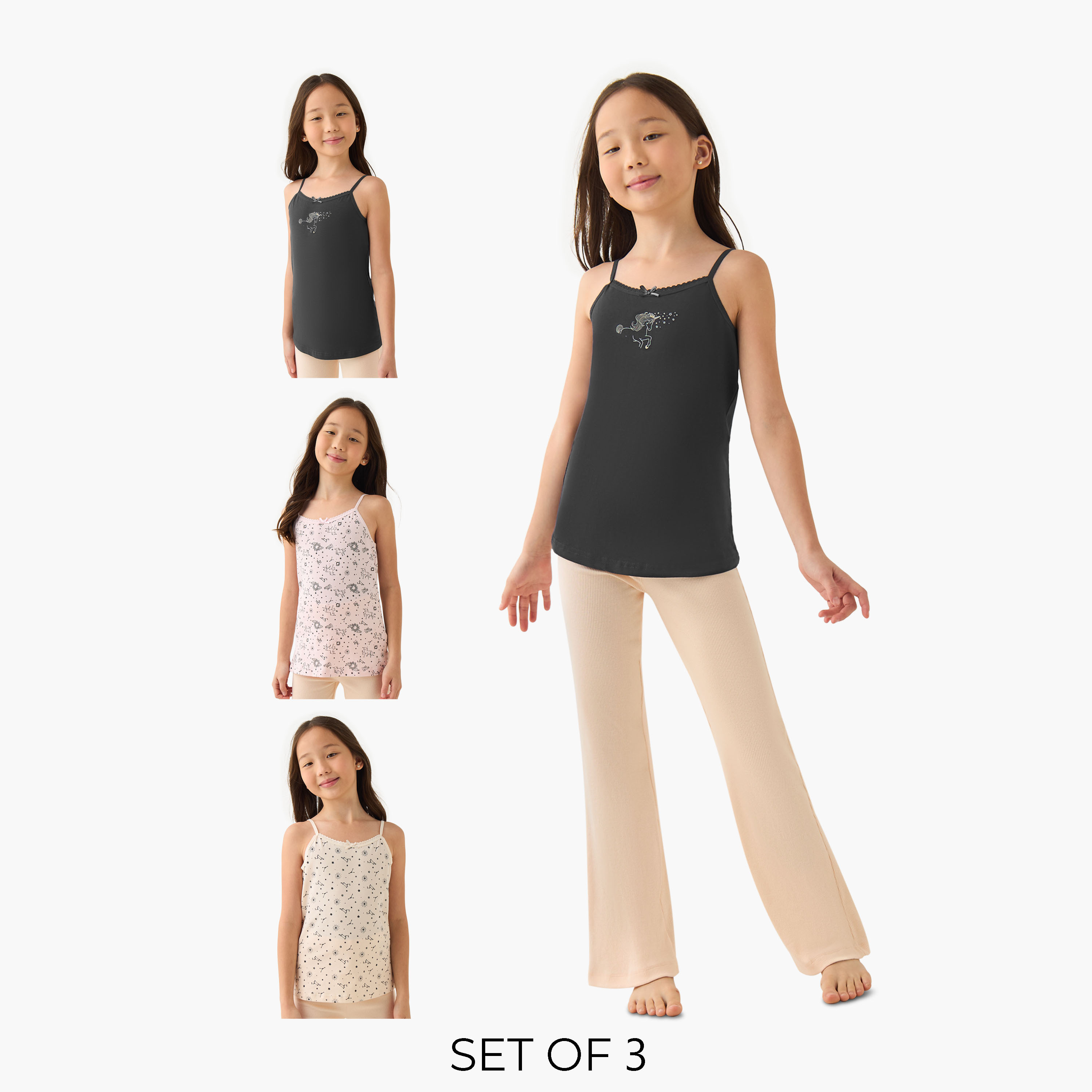 Juniors Girls Vests with Unicorn Print - Cotton - 3-Piece Set-girls-clothing-innerwear-vests-image-1