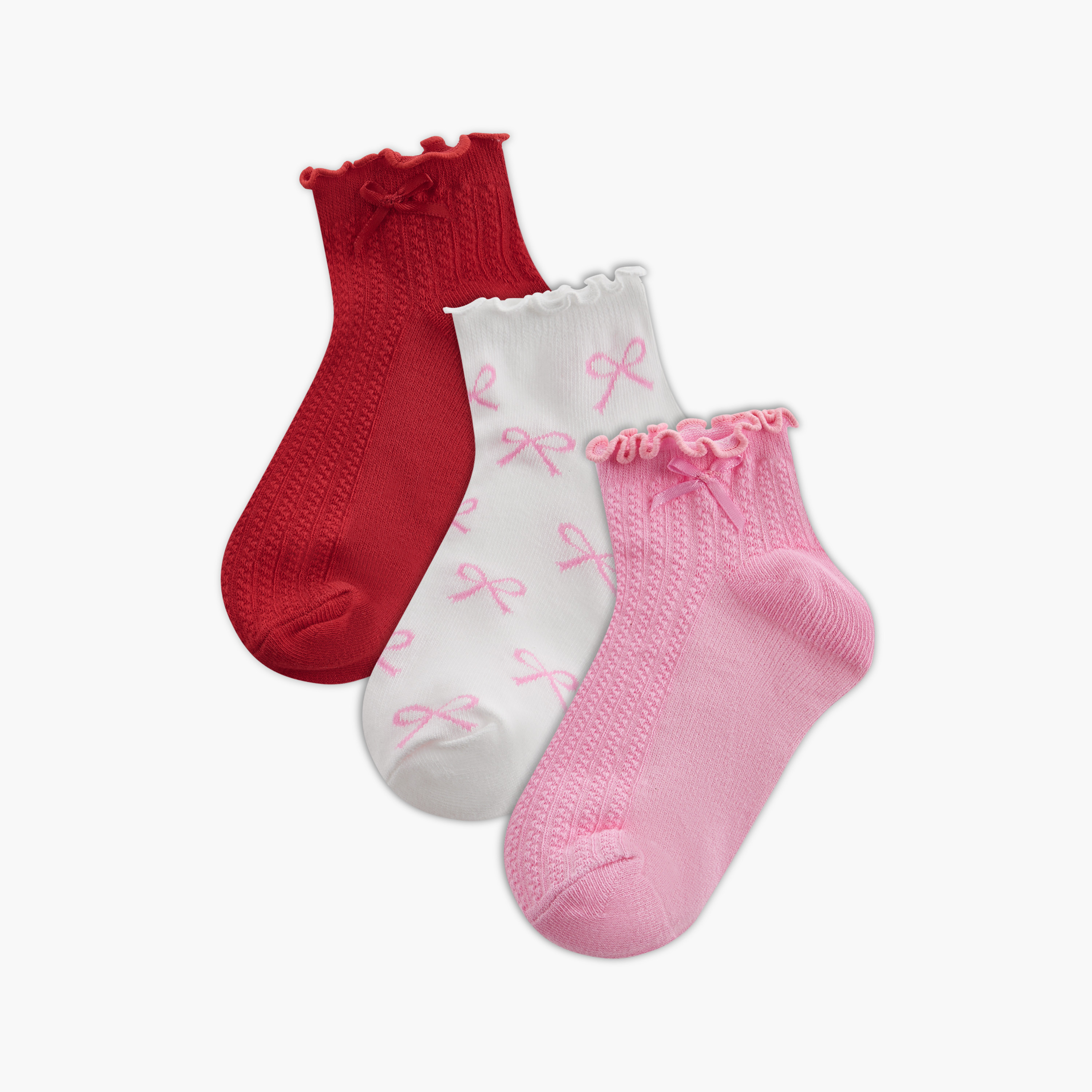 Juniors Assorted Ankle Length Socks with Lettuce Hem - Set of 3-girls-accessories-socks-image-1