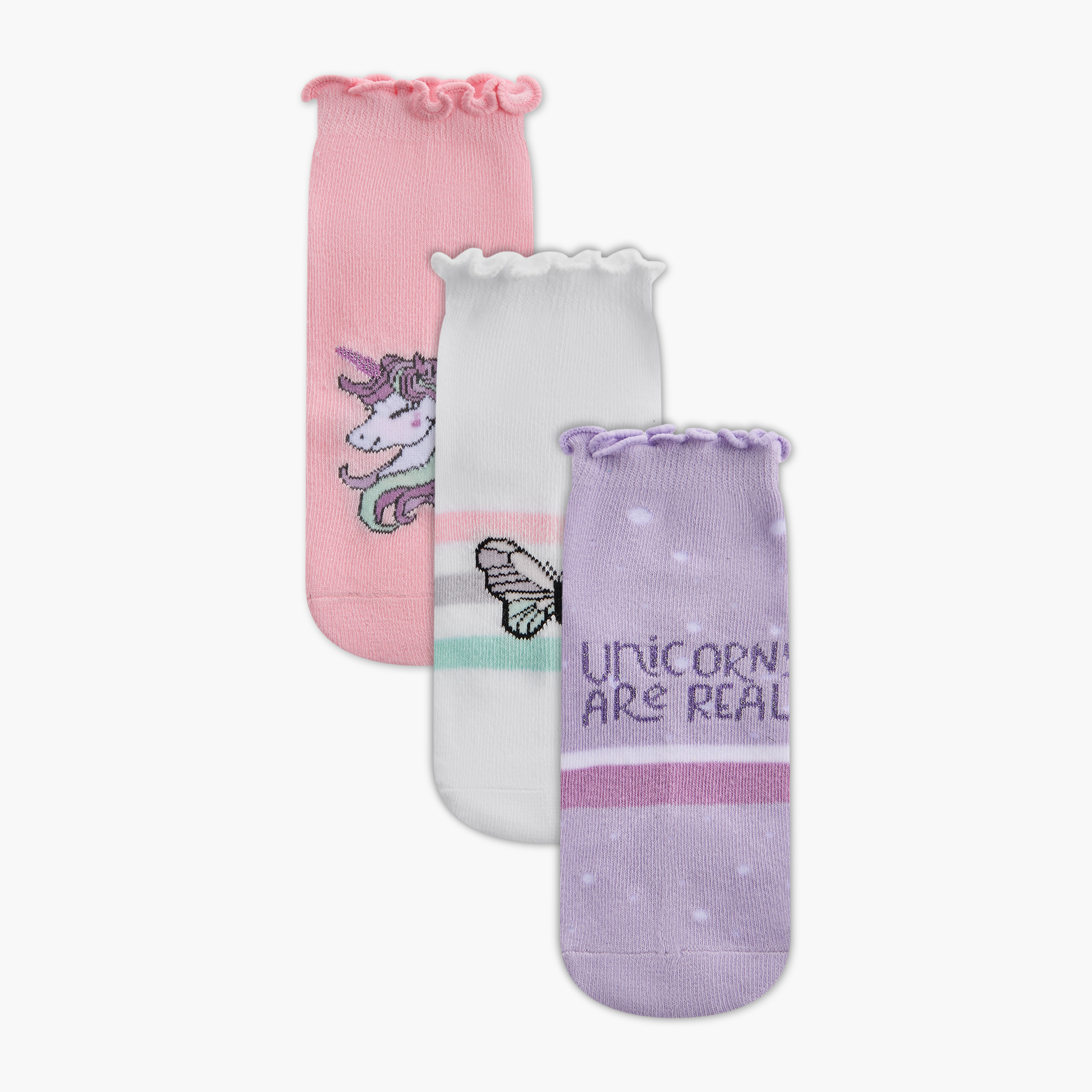 Juniors Unicorn Print Ankle Length Socks - Set of 3-girls-accessories-socks-image-1