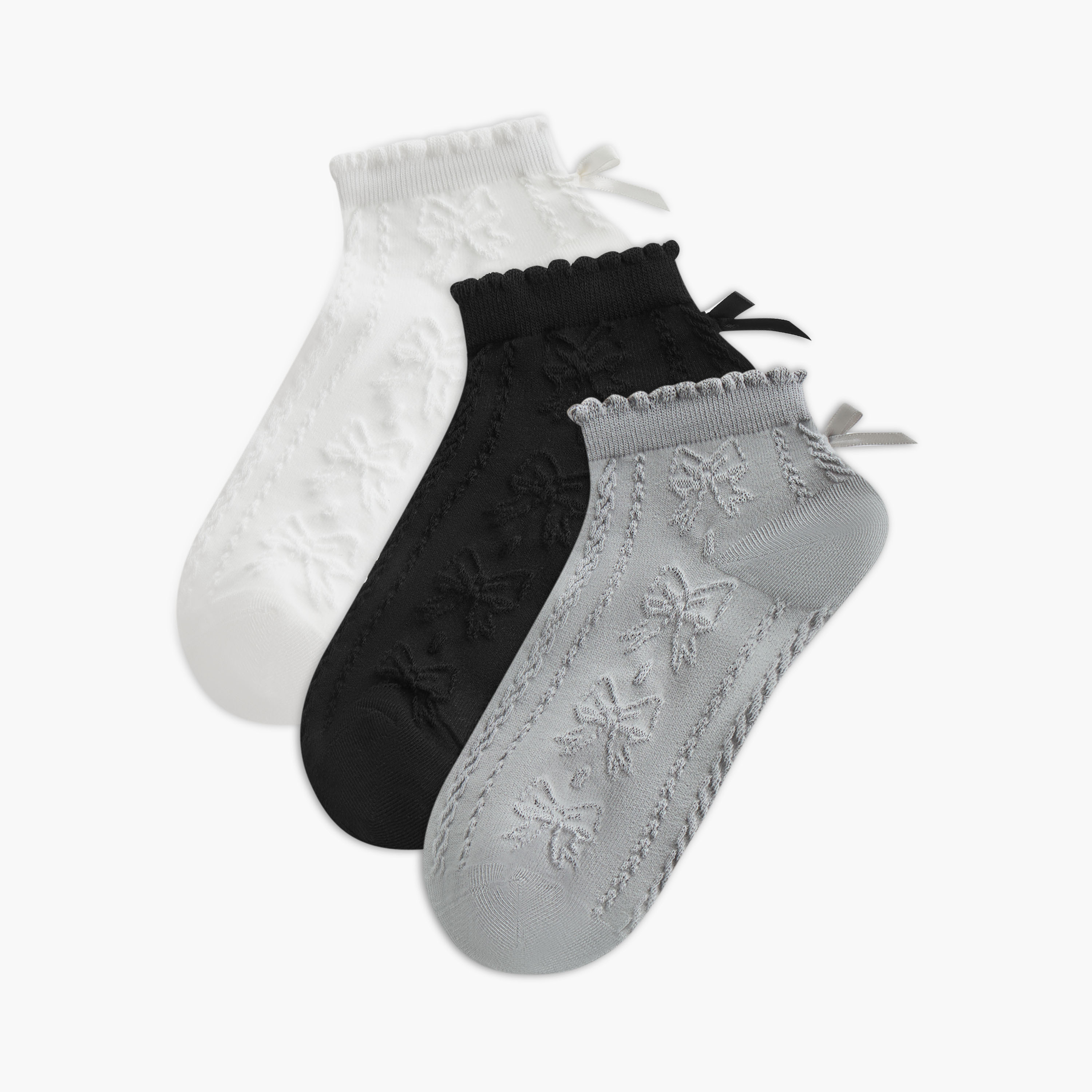 Pack of 3 Juniors Girls Socks with Bow Accent-girls-accessories-socks-image-1