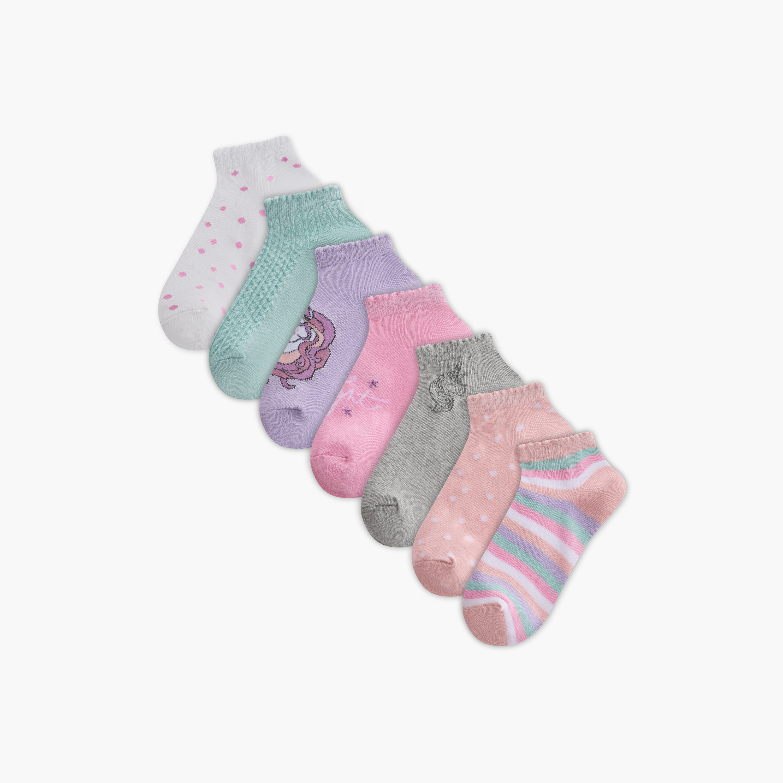 Juniors Unicorn Print Ankle Length Socks - Set of 7-girls-accessories-socks-image-1