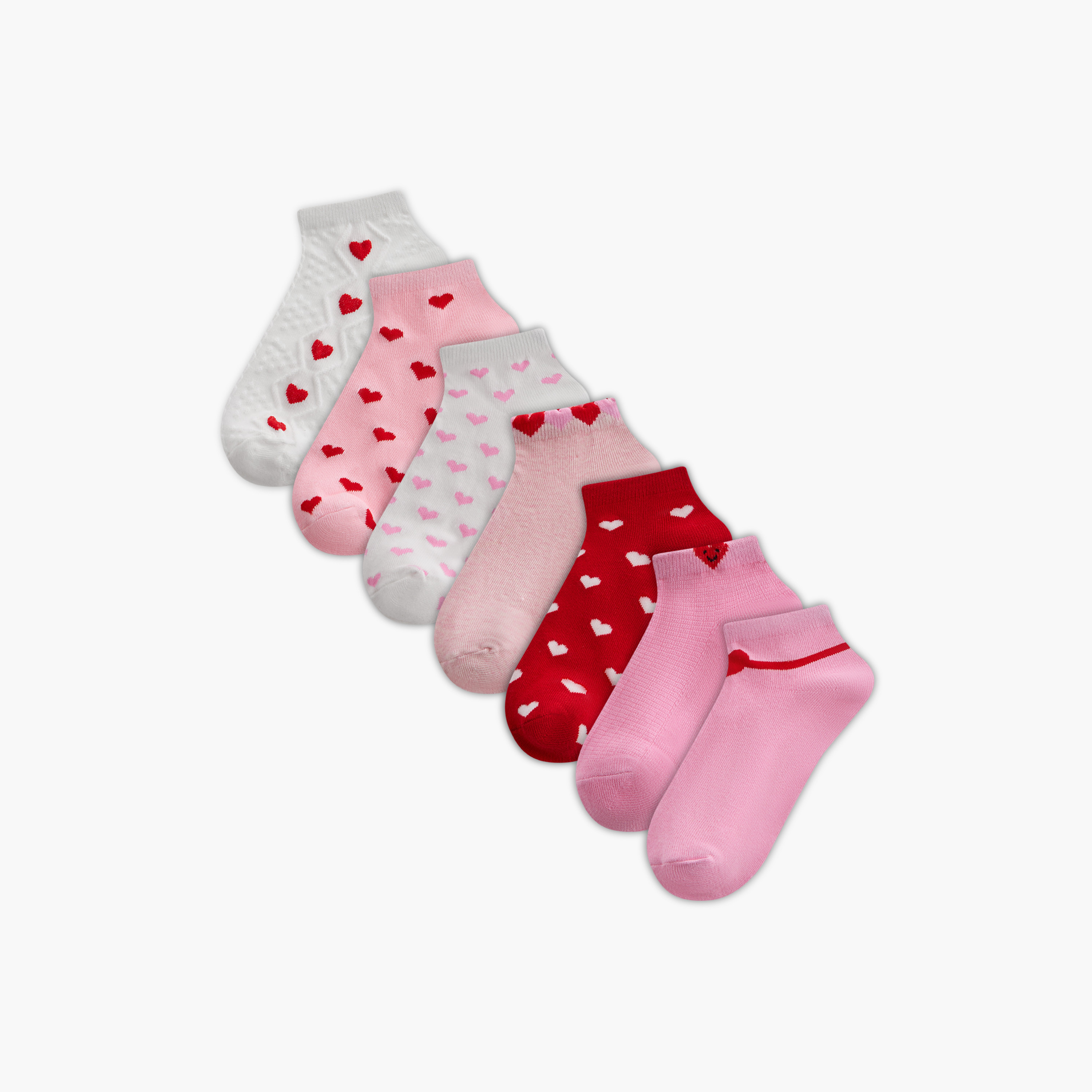 Juniors Heart Print Ankle Length Socks - Set of 7-girls-accessories-socks-image-1
