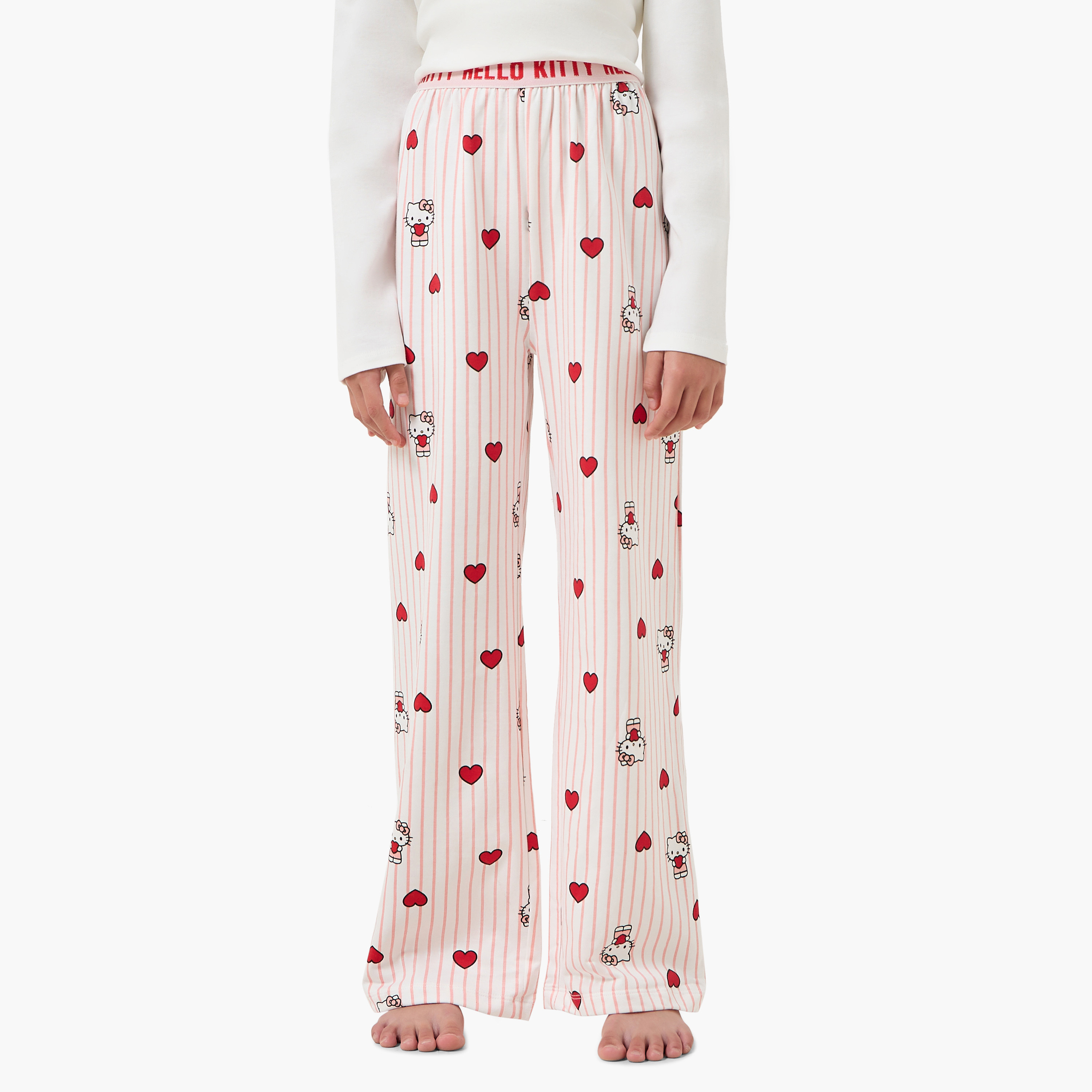 Sanrio Cotton Round Neck Long Sleeves Pyjama Set with Hello Kitty Print-girls-clothing-nightwear-image-3