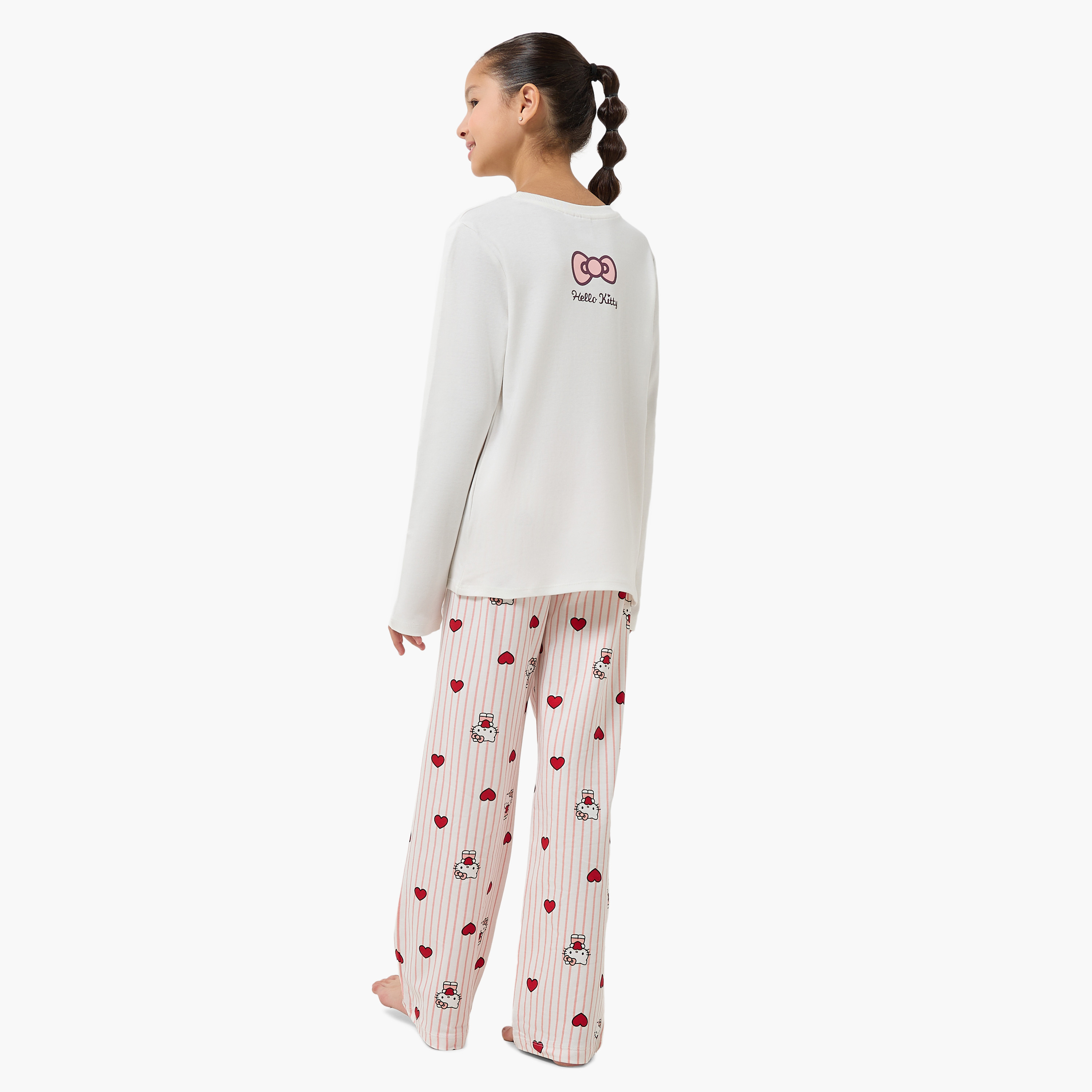 Sanrio Cotton Round Neck Long Sleeves Pyjama Set with Hello Kitty Print-girls-clothing-nightwear-image-4