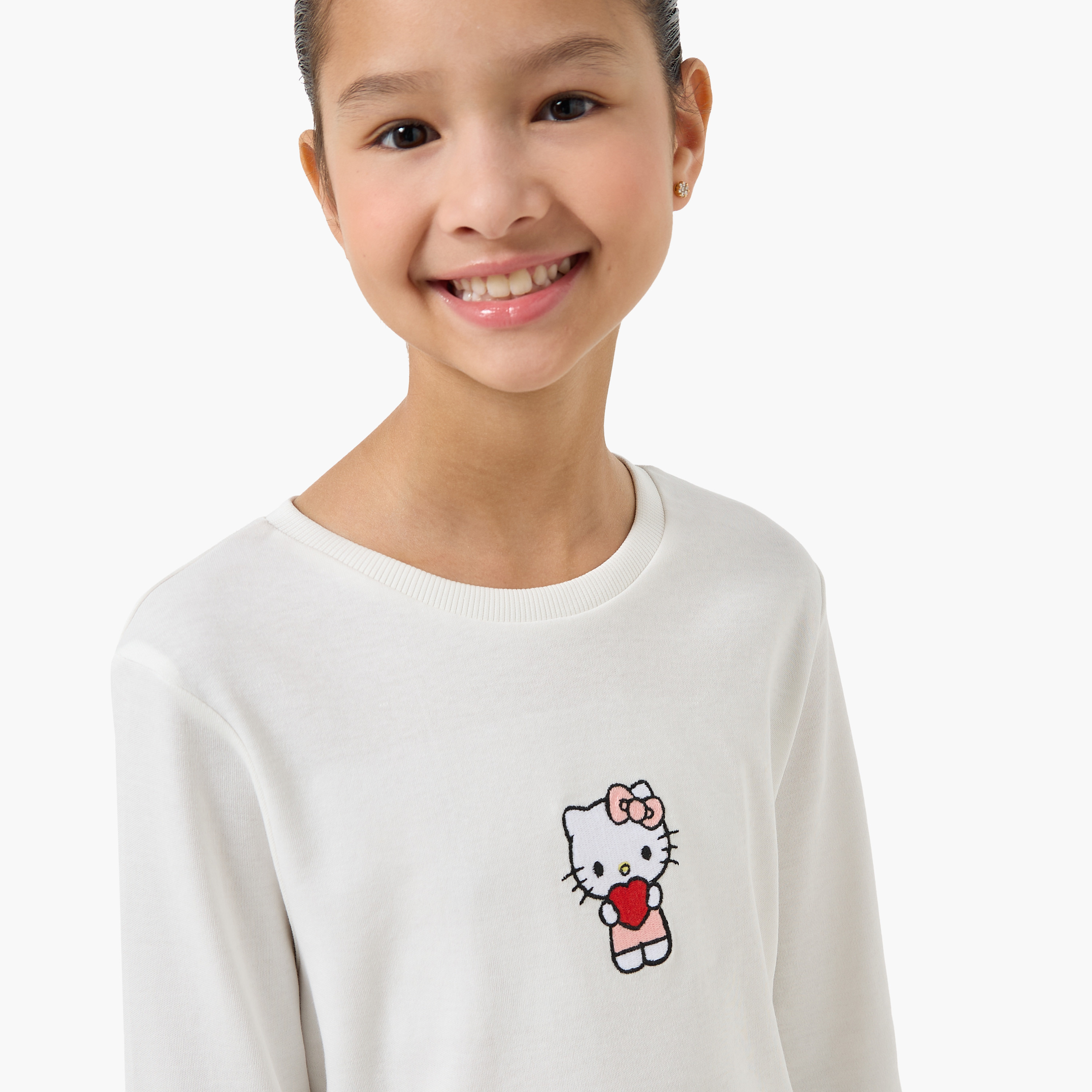 Sanrio Cotton Round Neck Long Sleeves Pyjama Set with Hello Kitty Print-girls-clothing-nightwear-image-5
