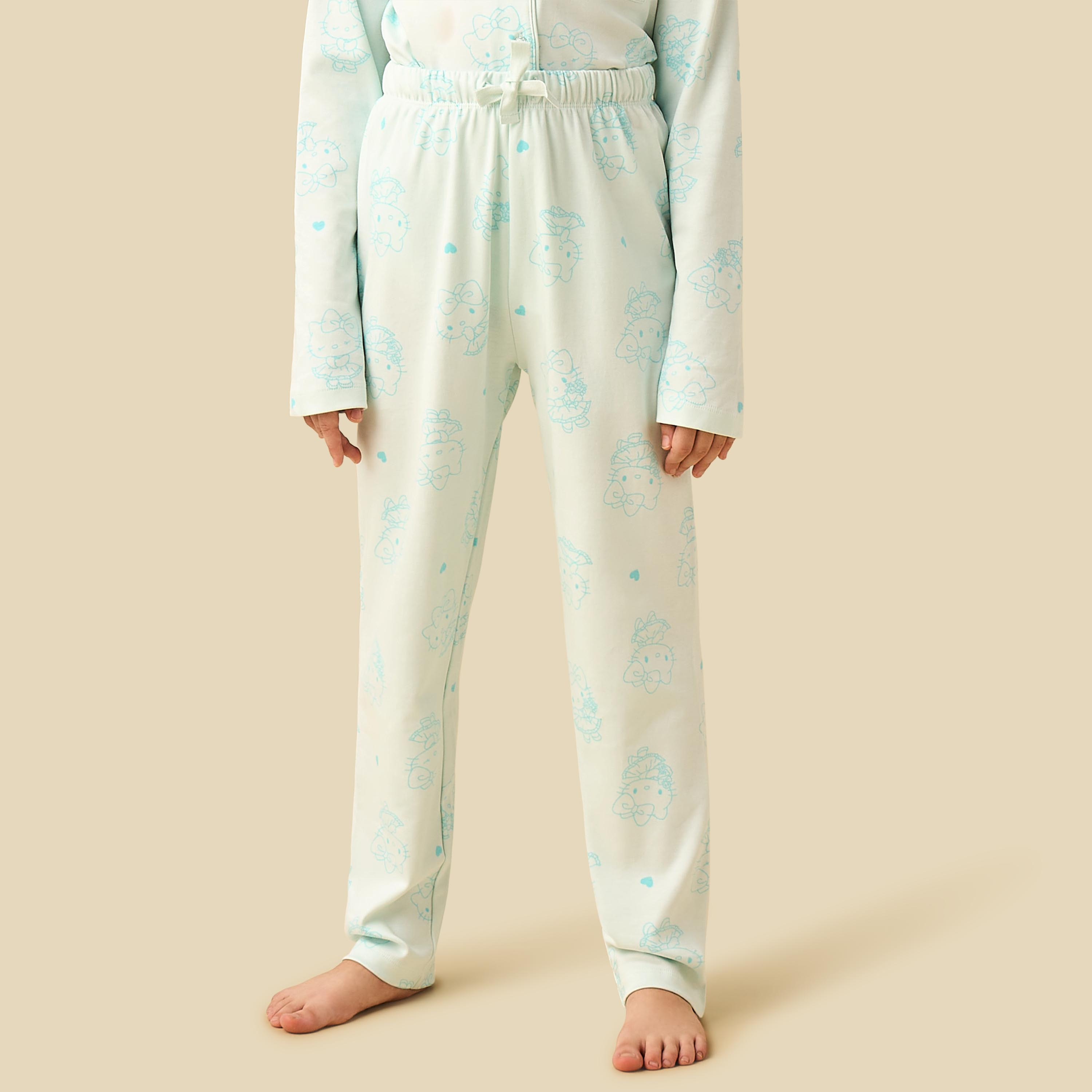 Sanrio Cotton Collared Long Sleeves Pyjama Set with Hello Kitty Print-girls-clothing-winterwear-pyjamasets-image-3