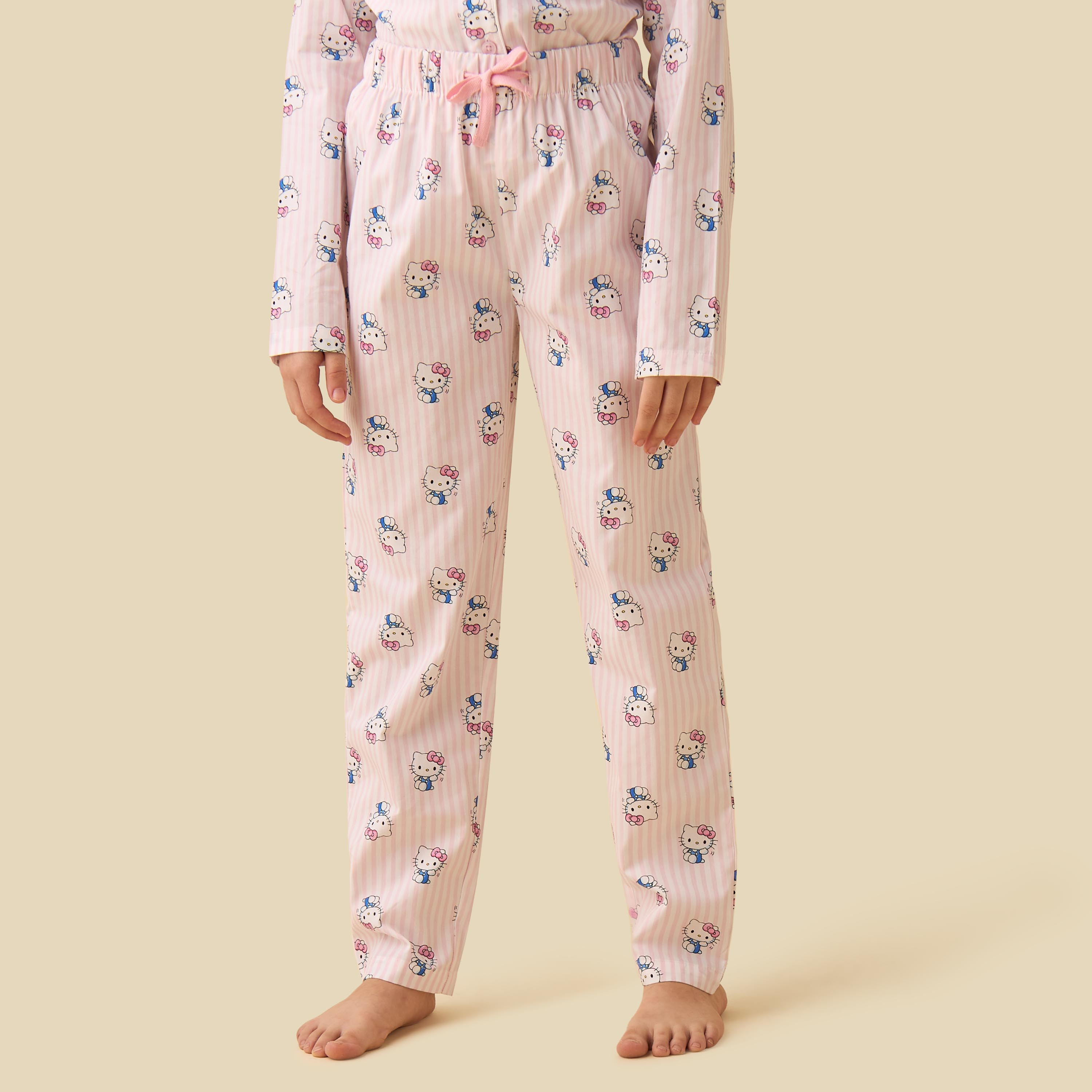 Sanrio Cotton Collared Long Sleeves Pyjama Set with Hello Kitty Print-girls-clothing-nightwear-image-3