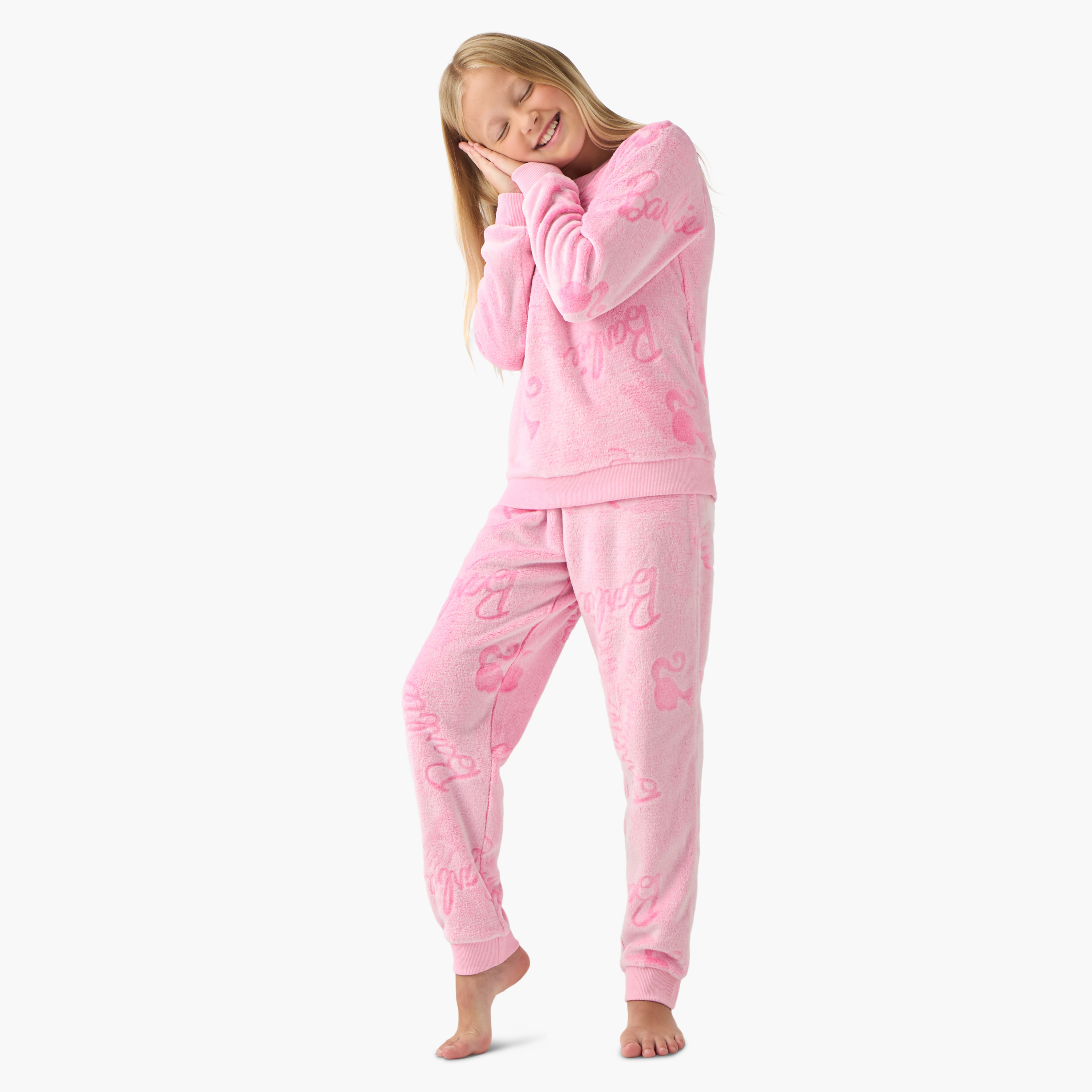 Girls Pyjama Set with Barbie Print - Polyester Blend - Long Sleeves - Round Neck-girls-clothing-nightwear-image-1