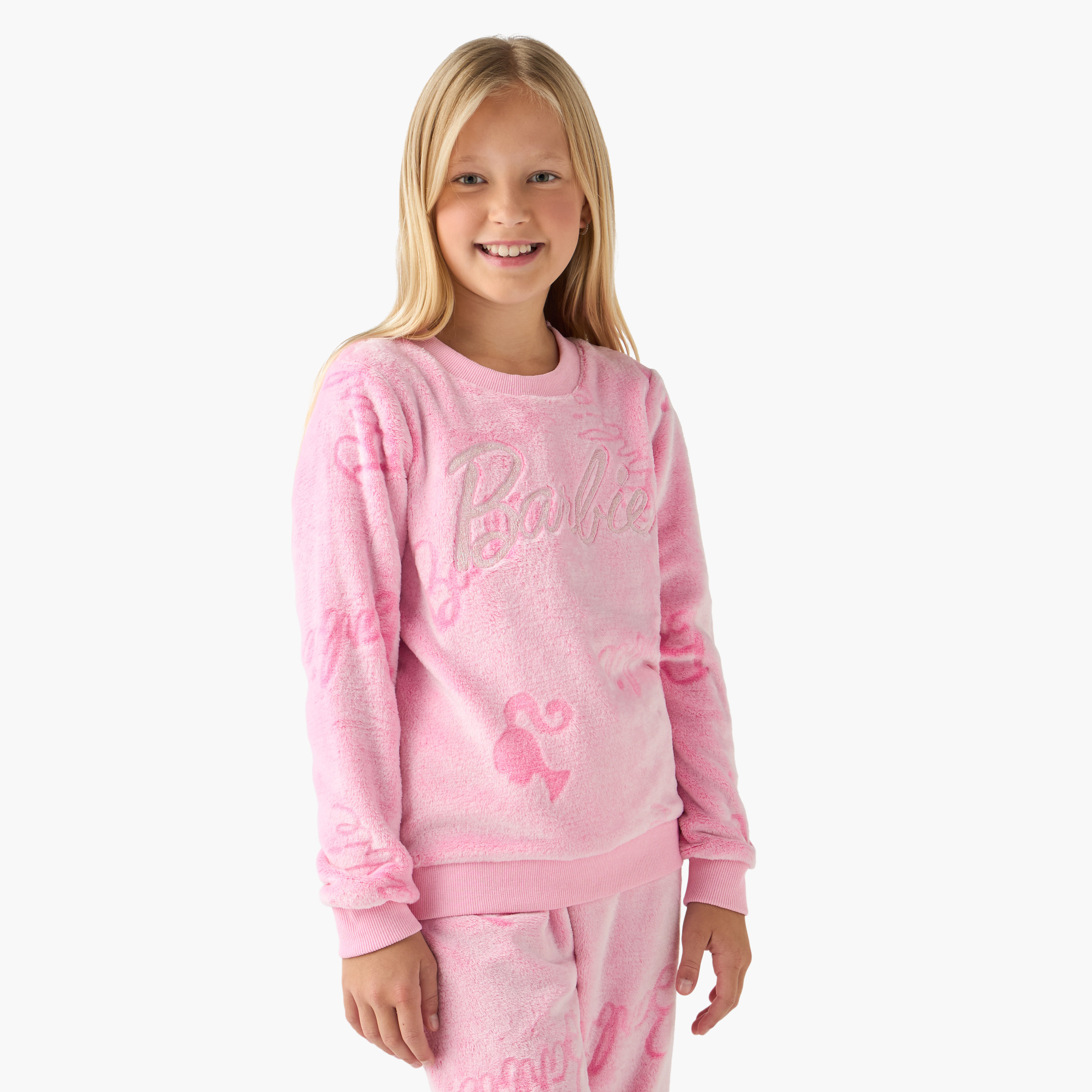 Girls Pyjama Set with Barbie Print - Polyester Blend - Long Sleeves - Round Neck-girls-clothing-nightwear-image-2