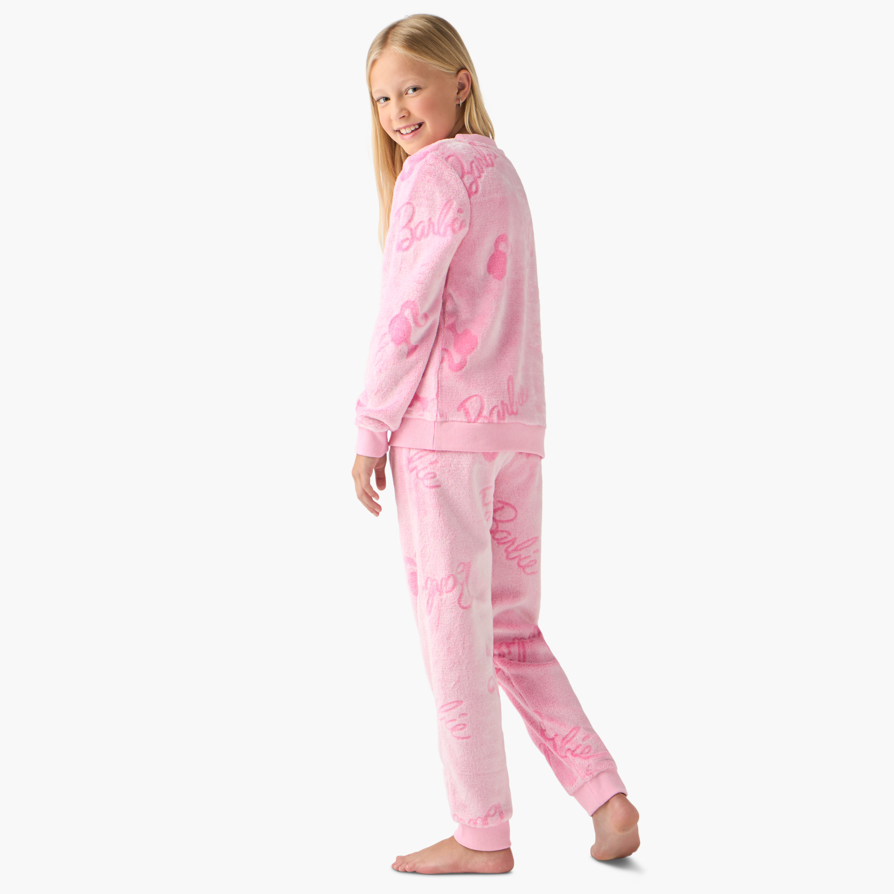 Girls Pyjama Set with Barbie Print - Polyester Blend - Long Sleeves - Round Neck-girls-clothing-nightwear-image-4