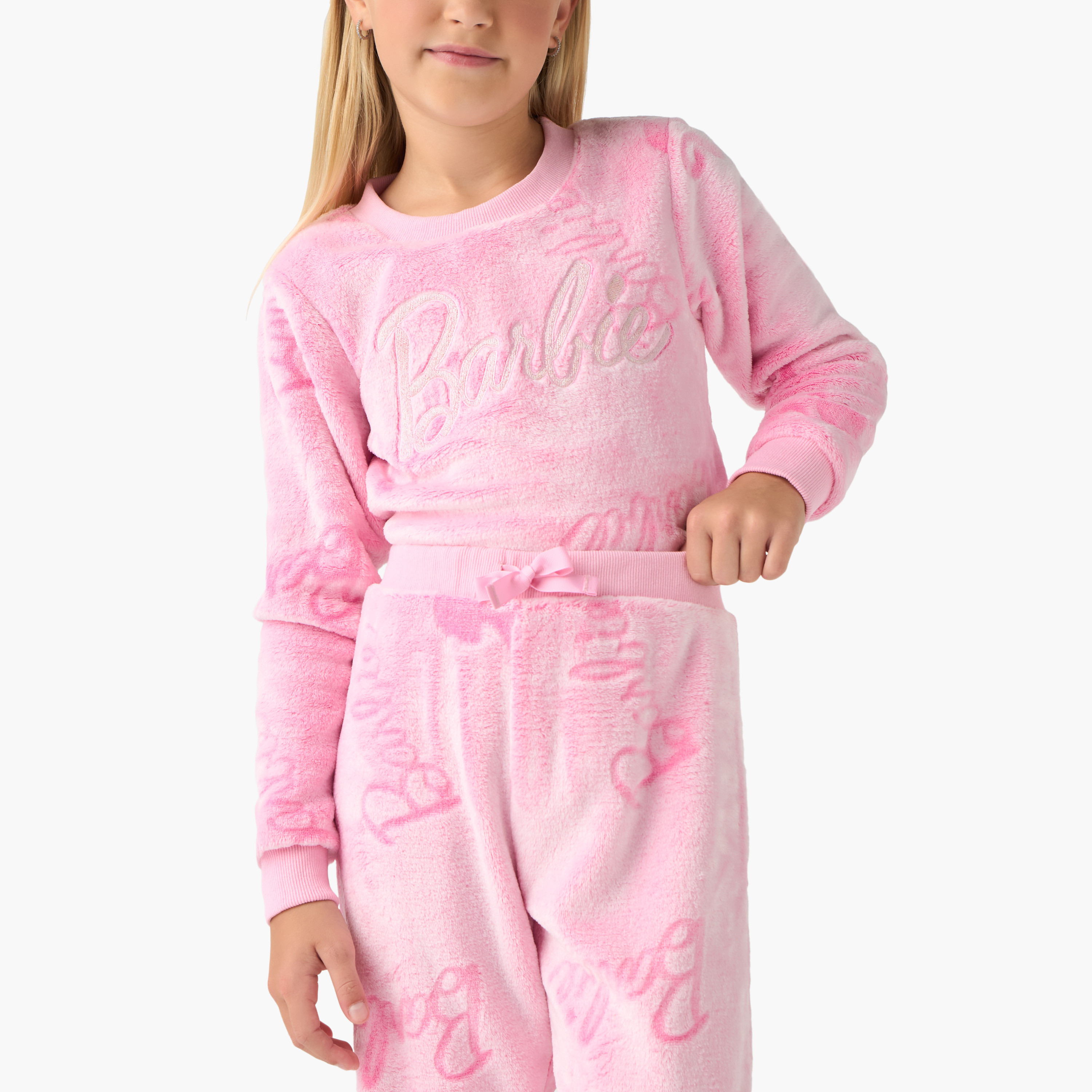 Girls Pyjama Set with Barbie Print - Polyester Blend - Long Sleeves - Round Neck-girls-clothing-nightwear-image-5