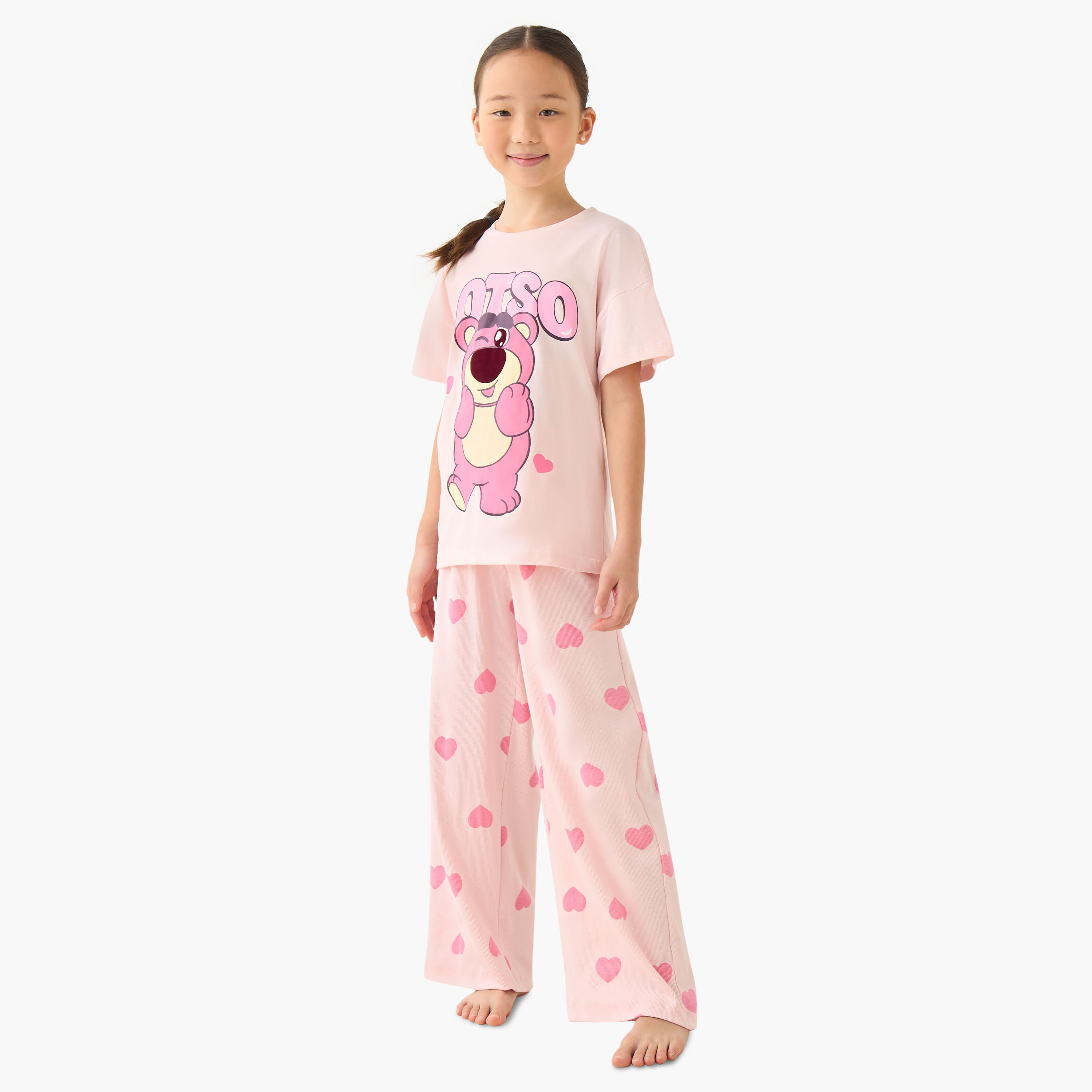 Disney Girls T-shirt and Pyjama Set with Lotso Print - Cotton - Short Sleeves - Crew Neck-girls-clothing-nightwear-image-1