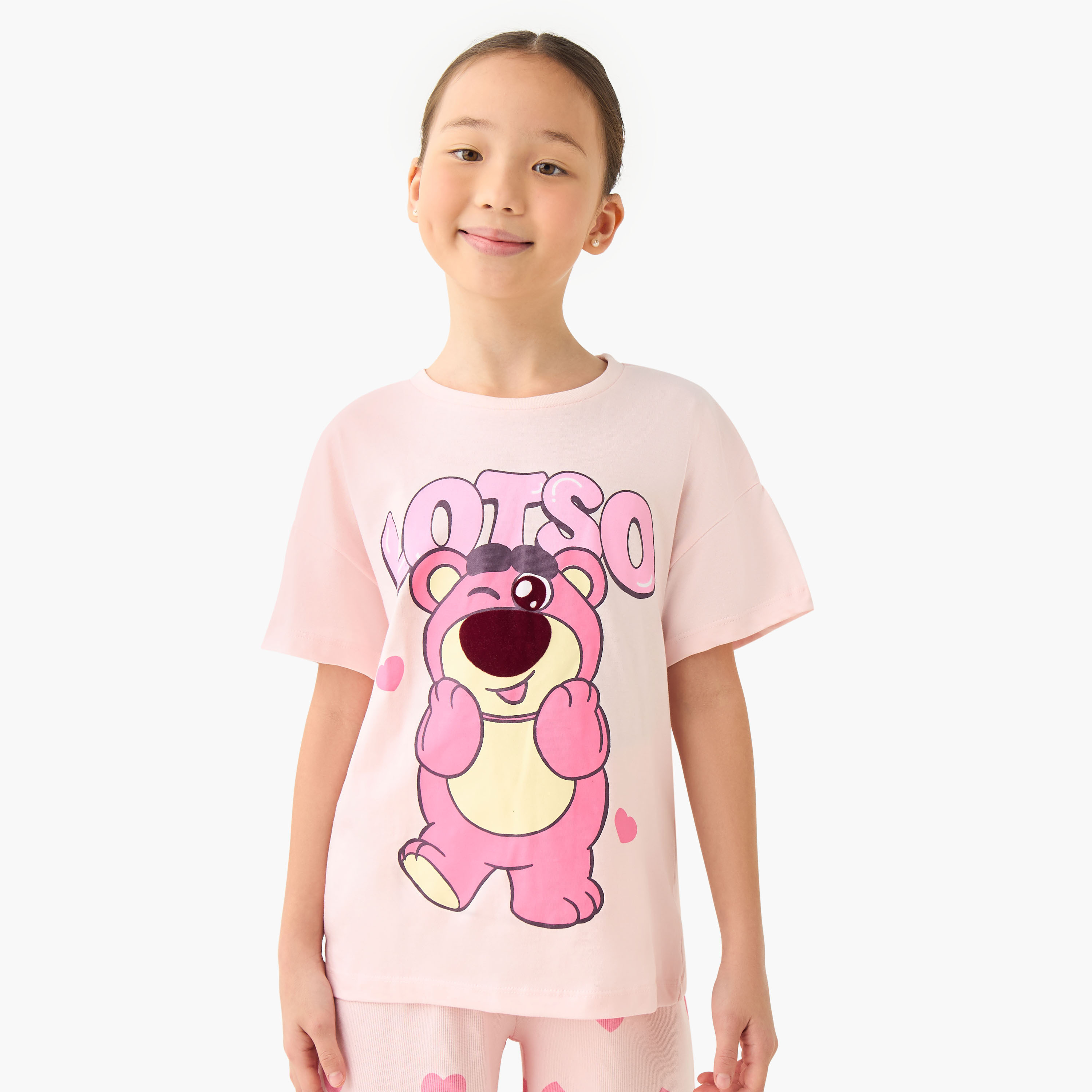Disney Girls T-shirt and Pyjama Set with Lotso Print - Cotton - Short Sleeves - Crew Neck-girls-clothing-nightwear-image-2