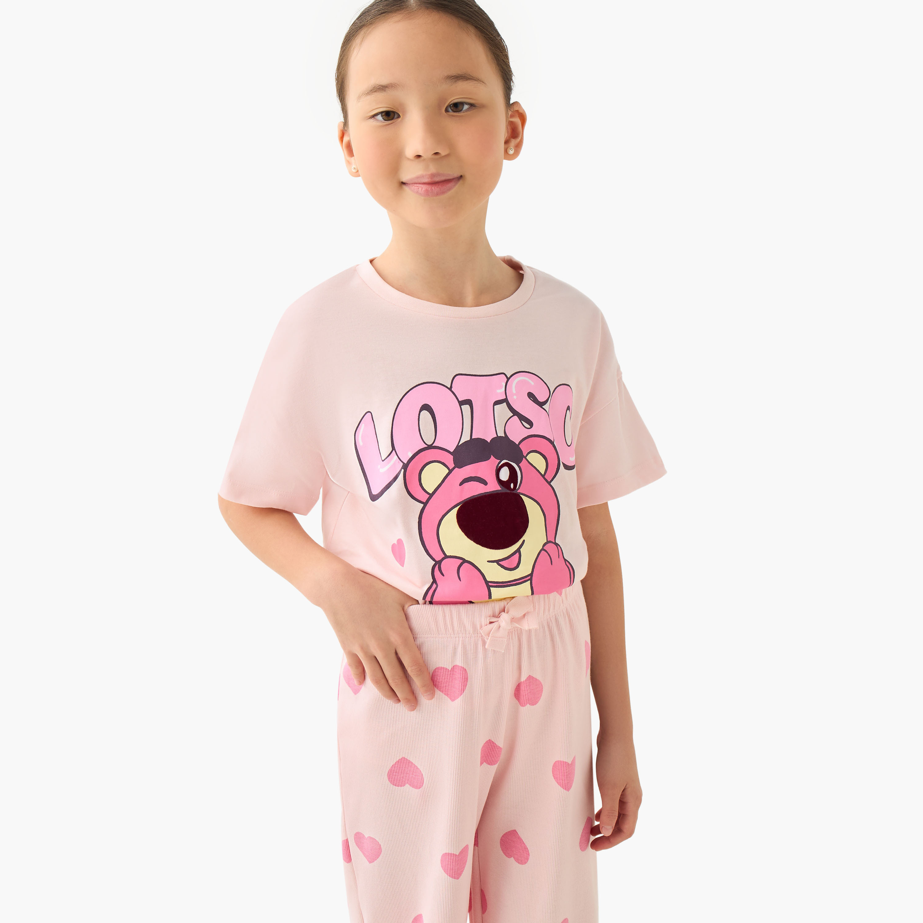 Disney Girls T-shirt and Pyjama Set with Lotso Print - Cotton - Short Sleeves - Crew Neck-girls-clothing-nightwear-image-5