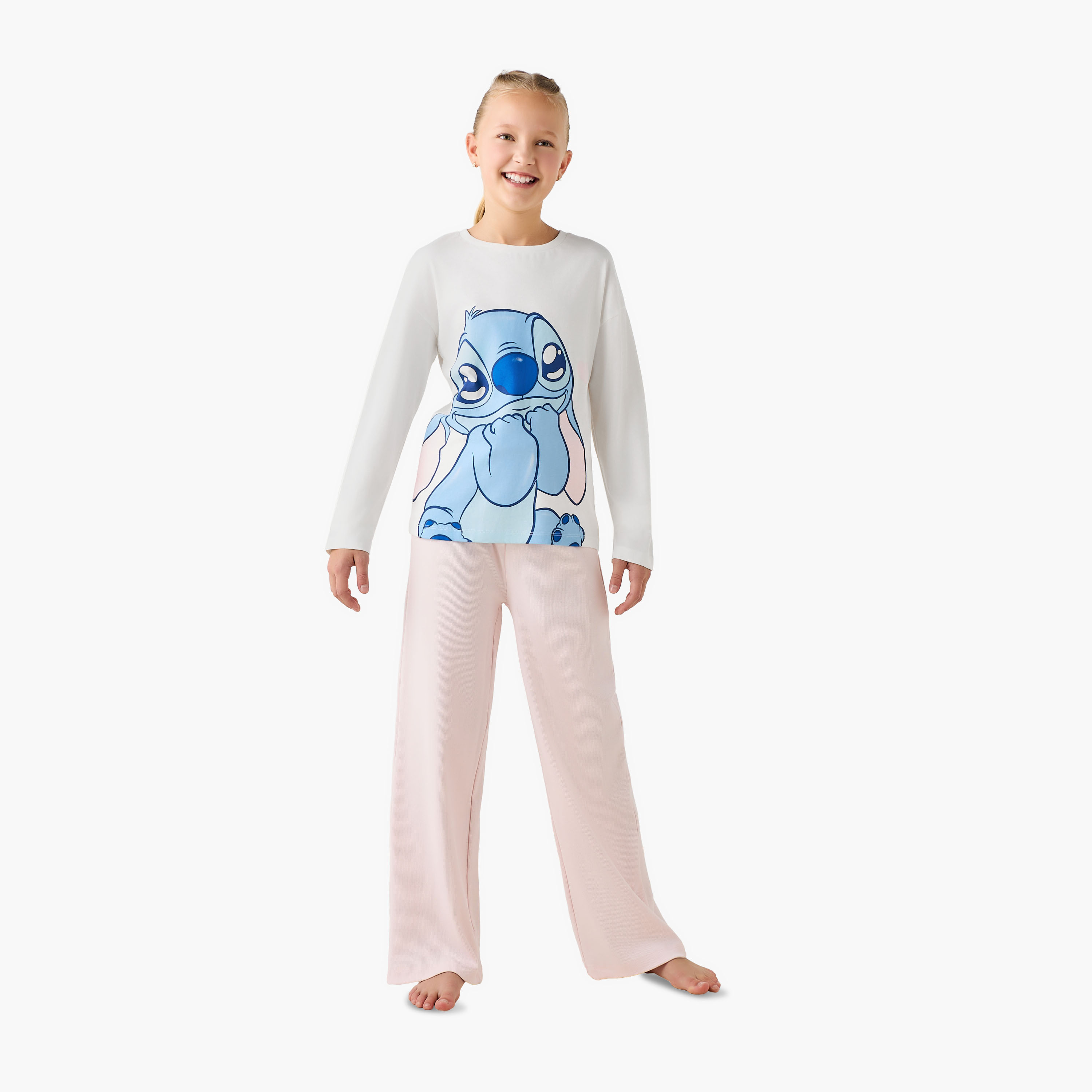 Stitch Print Pyjama Set-girls-clothing-nightwear-image-1