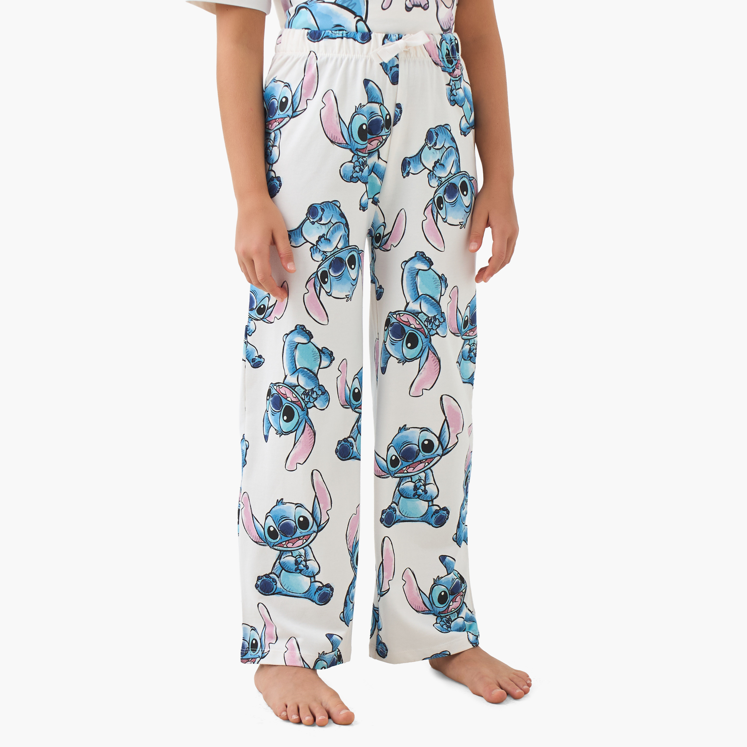 Disney Girls Pyjama Set with Stitch and Angel Print - Cotton - Short Sleeves - Crew Neck-girls-clothing-nightwear-image-3