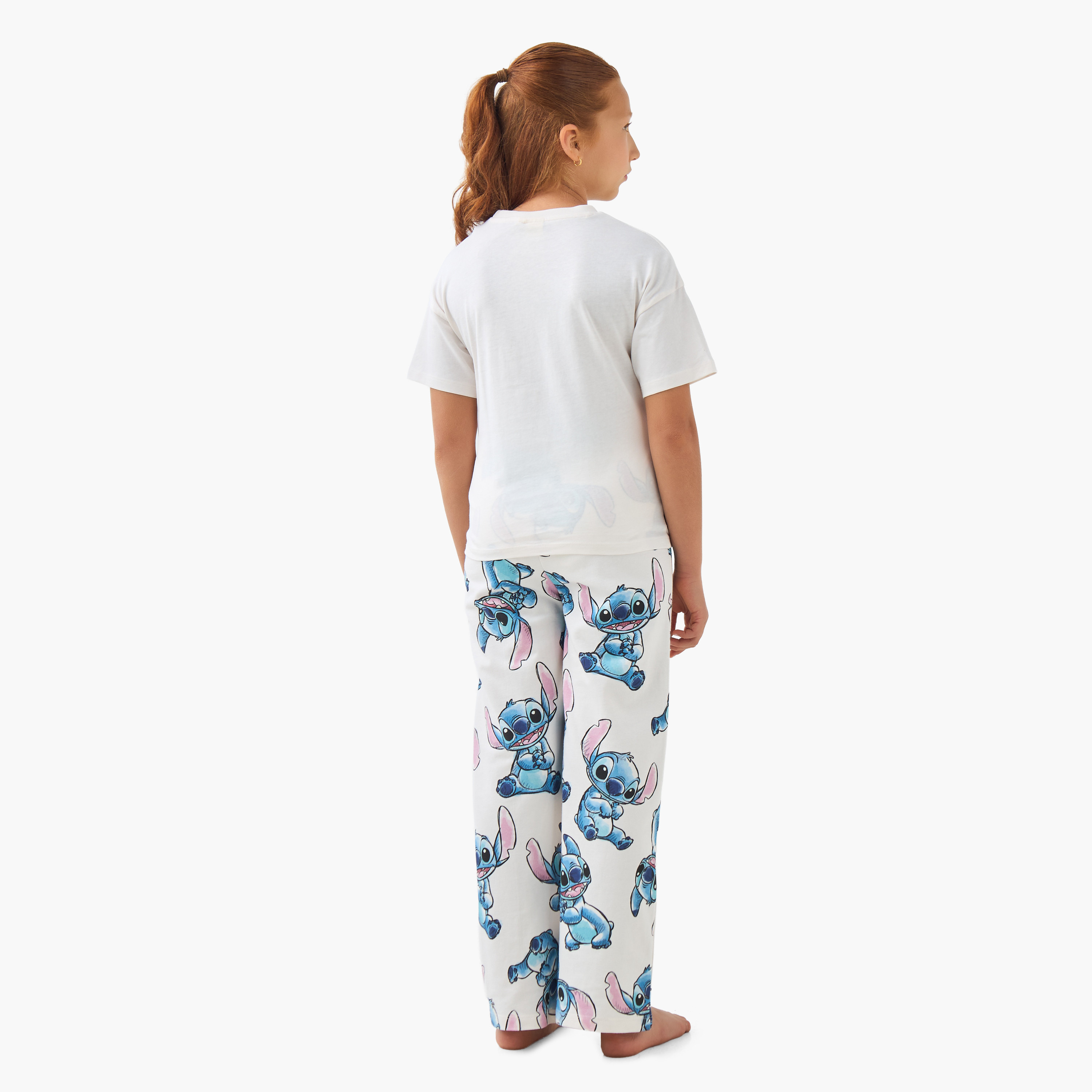 Disney Girls Pyjama Set with Stitch and Angel Print - Cotton - Short Sleeves - Crew Neck-girls-clothing-nightwear-image-4
