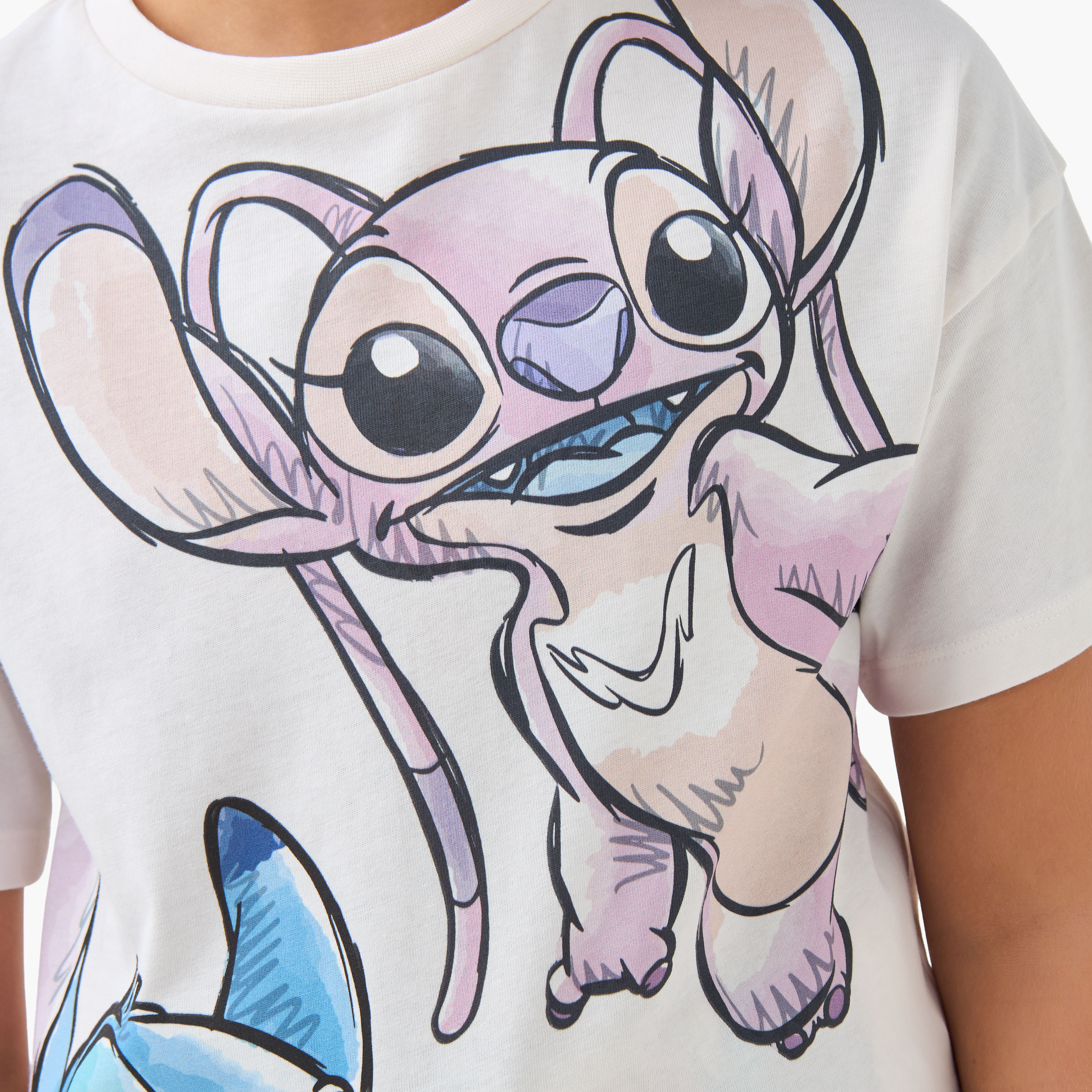 Disney Girls Pyjama Set with Stitch and Angel Print - Cotton - Short Sleeves - Crew Neck-girls-clothing-nightwear-image-6