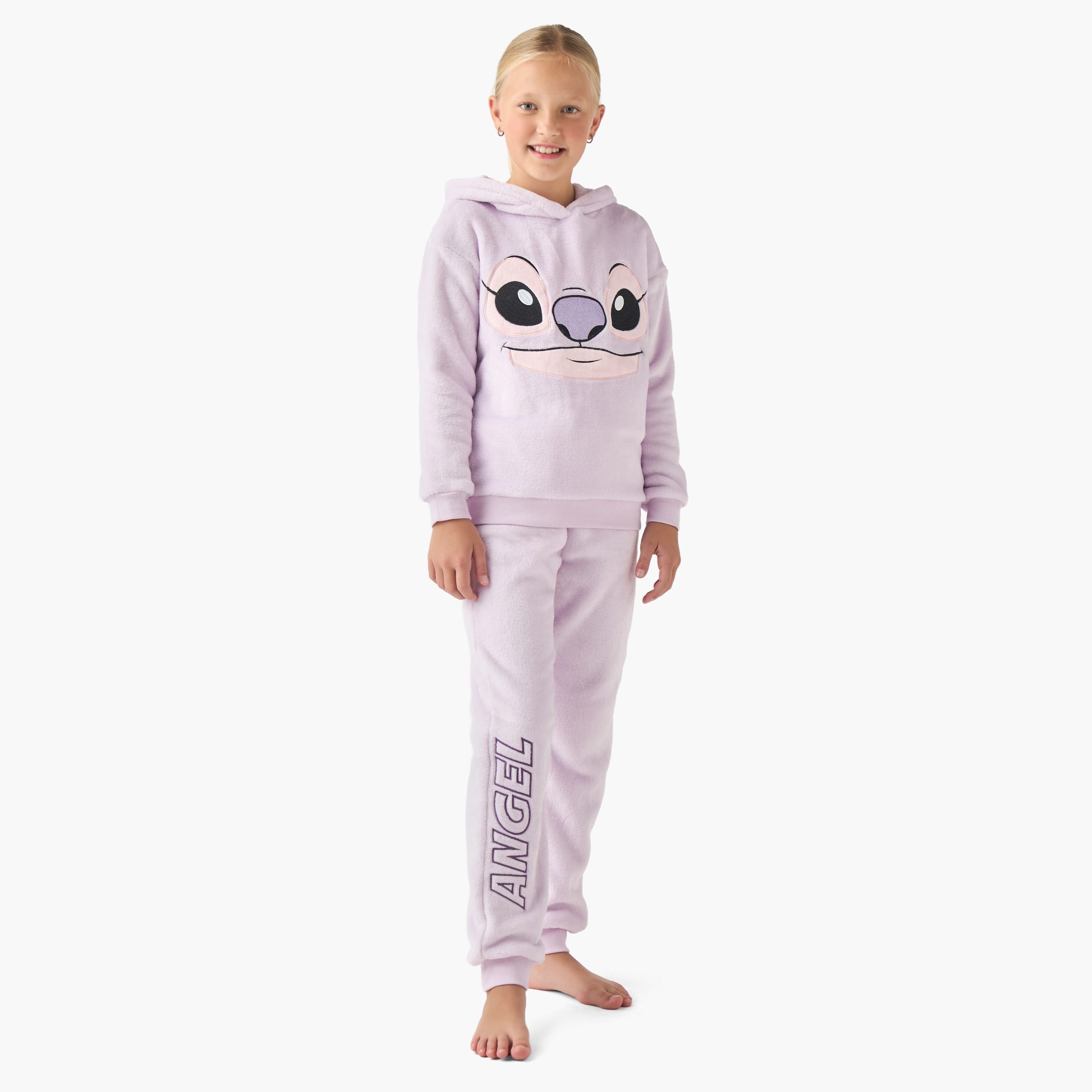 Disney Girls Sweatshirt and Pyjama Set with Stitch Angel Texture - Polyester - Long Sleeves - Hood-girls-clothing-nightwear-image-1