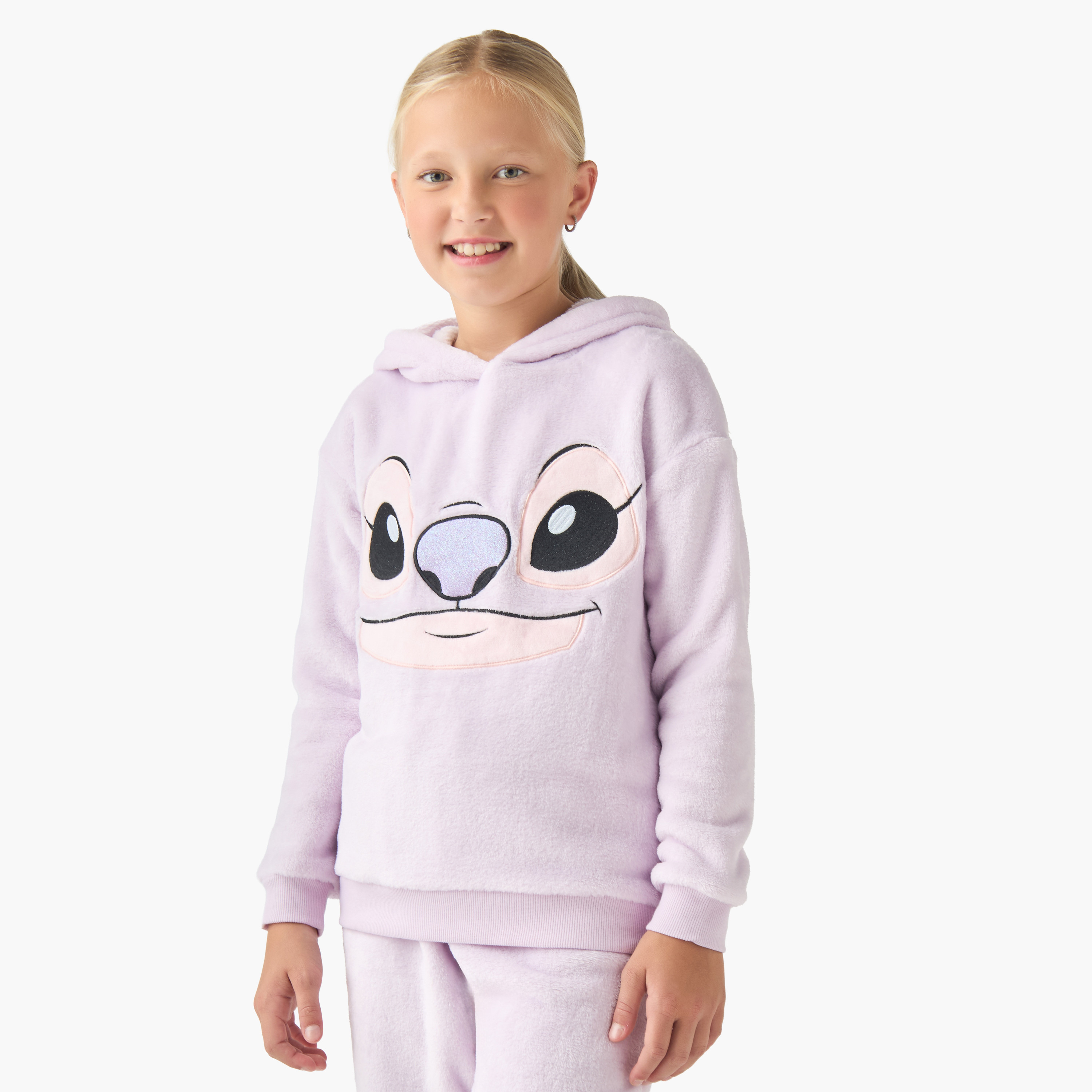 Disney Girls Sweatshirt and Pyjama Set with Stitch Angel Texture - Polyester - Long Sleeves - Hood-girls-clothing-nightwear-image-2