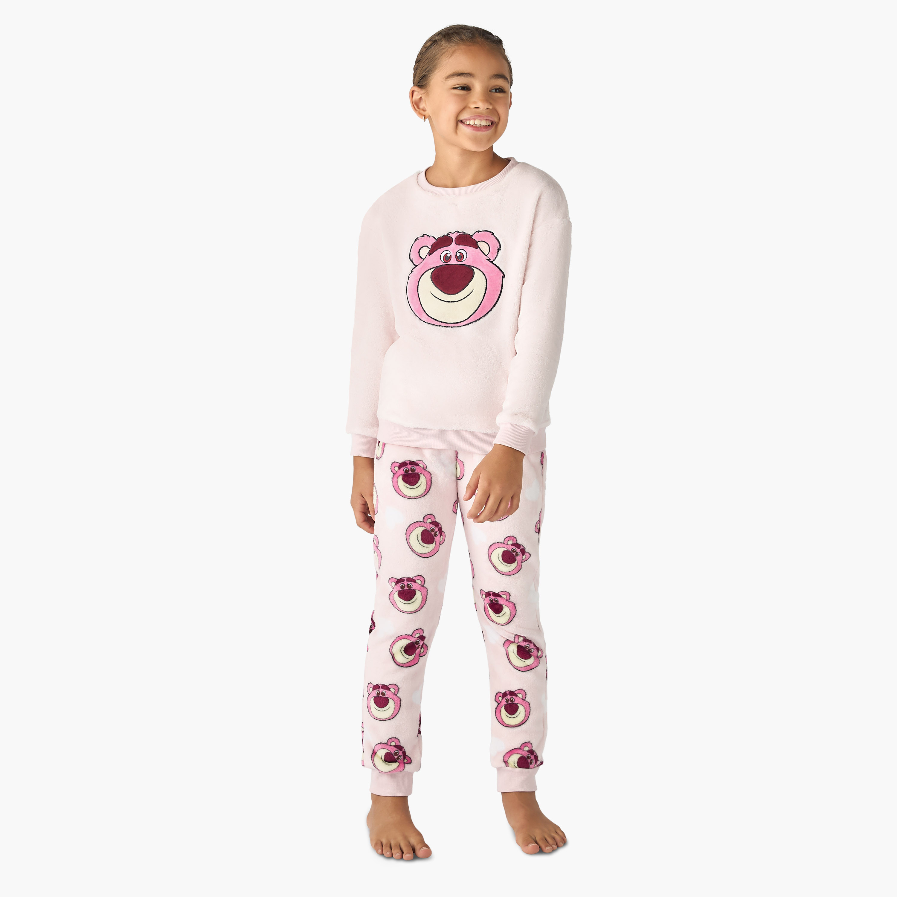 Disney Lotso Textured T-shirt and Pyjama Set-girls-clothing-winterwear-pyjamasets-image-1