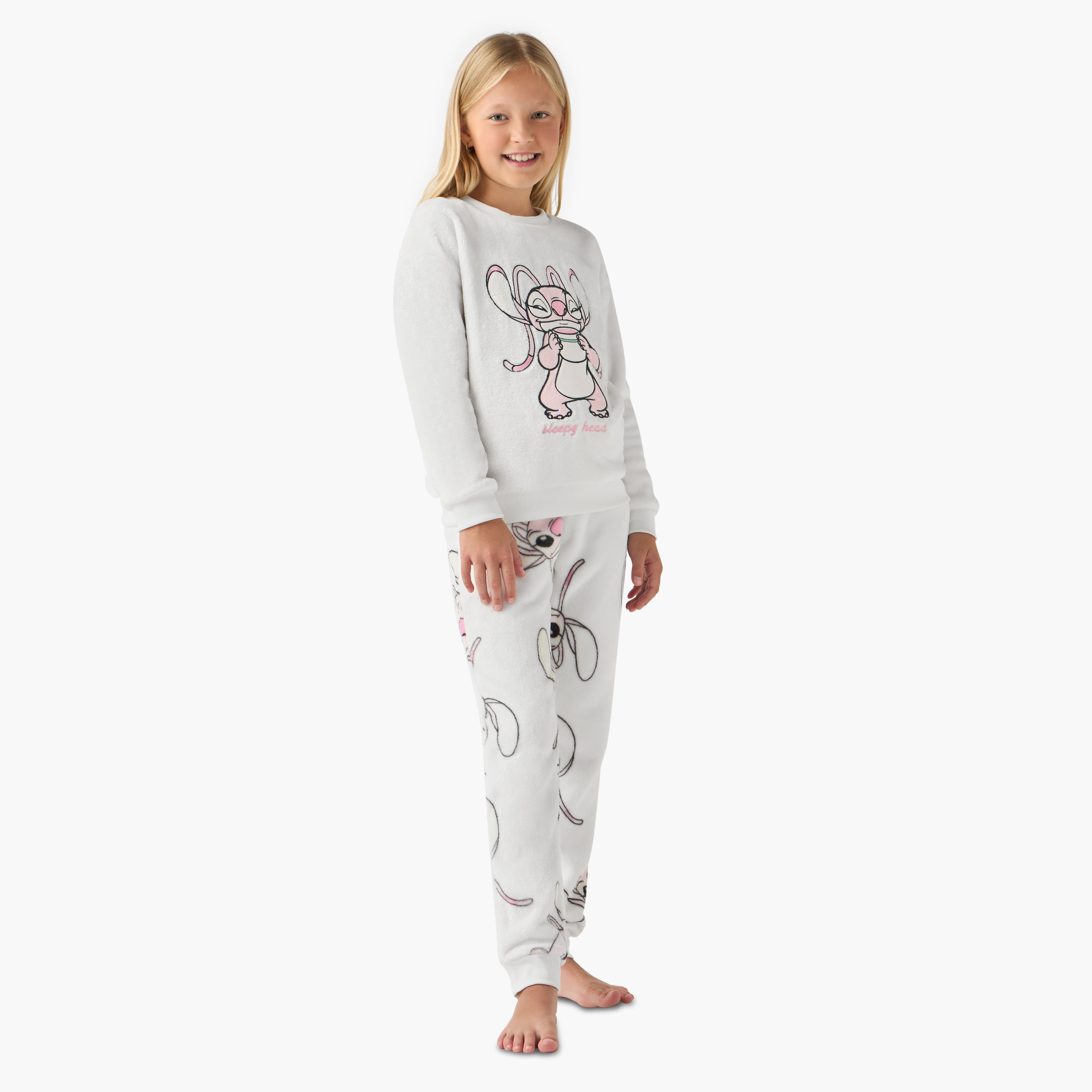 Disney Girls Pyjama Set with Angel Print - Polyester Blend - Long Sleeve - Round Neck-girls-clothing-nightwear-image-1