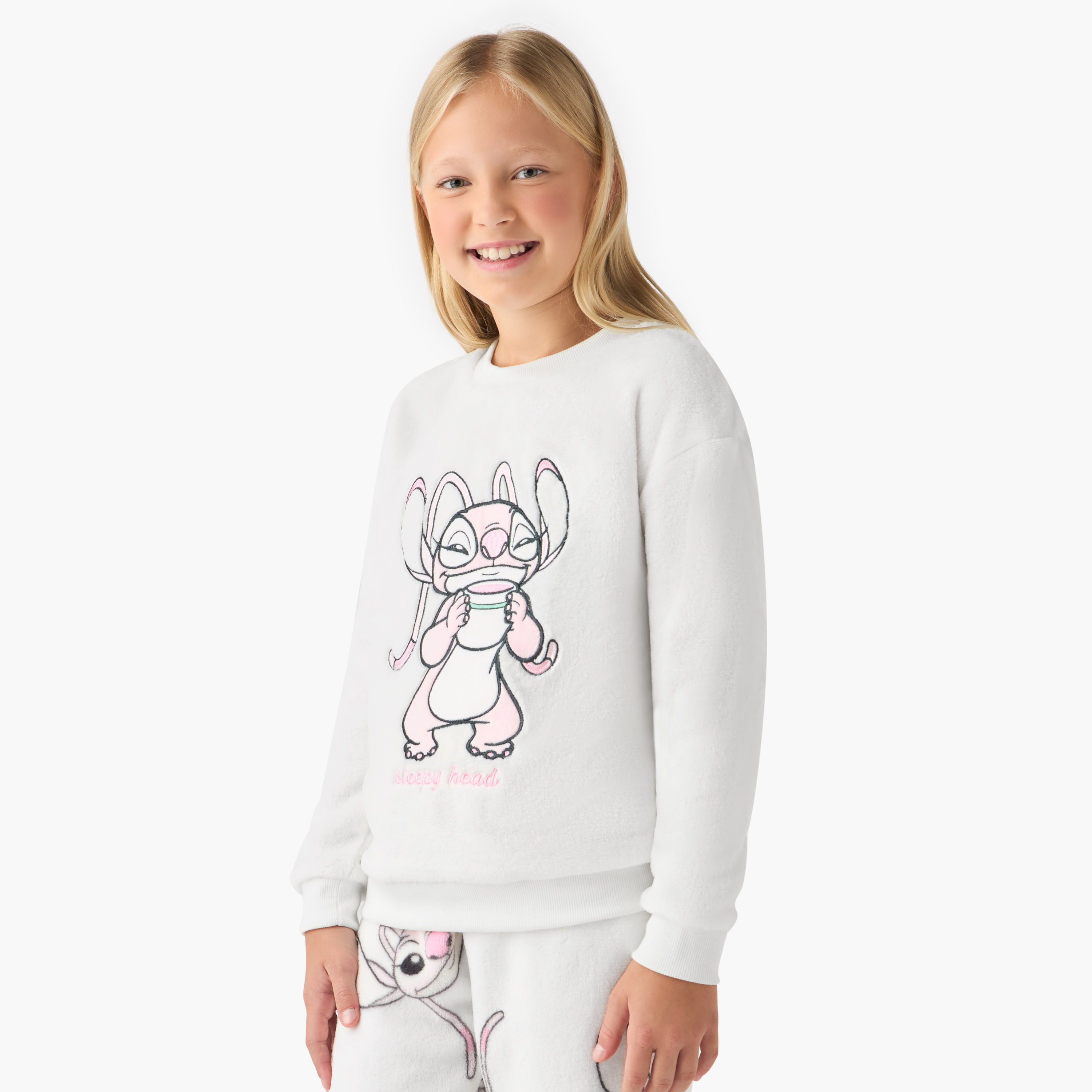 Disney Girls Pyjama Set with Angel Print - Polyester Blend - Long Sleeve - Round Neck-girls-clothing-nightwear-image-2