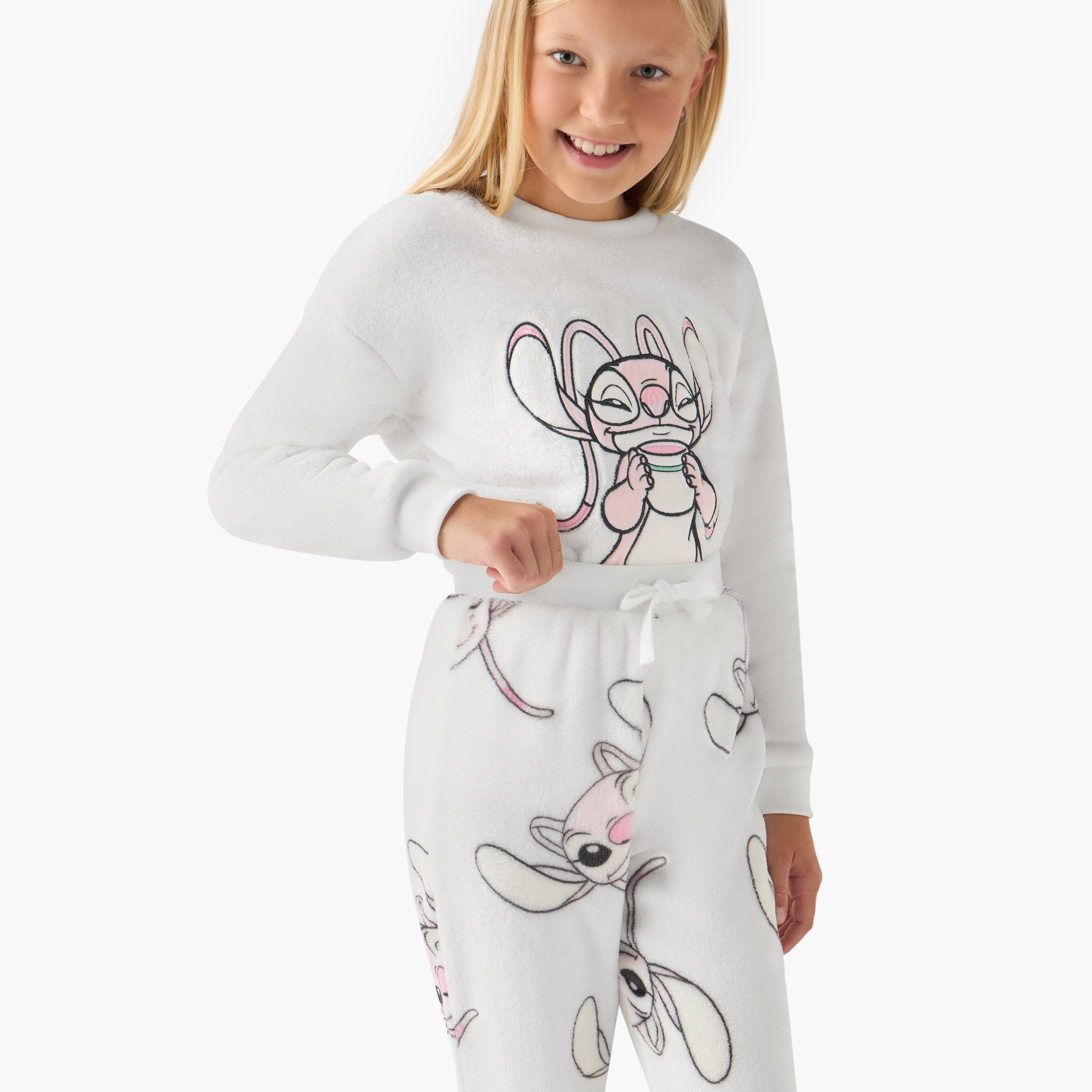 Disney Girls Pyjama Set with Angel Print - Polyester Blend - Long Sleeve - Round Neck-girls-clothing-nightwear-image-5
