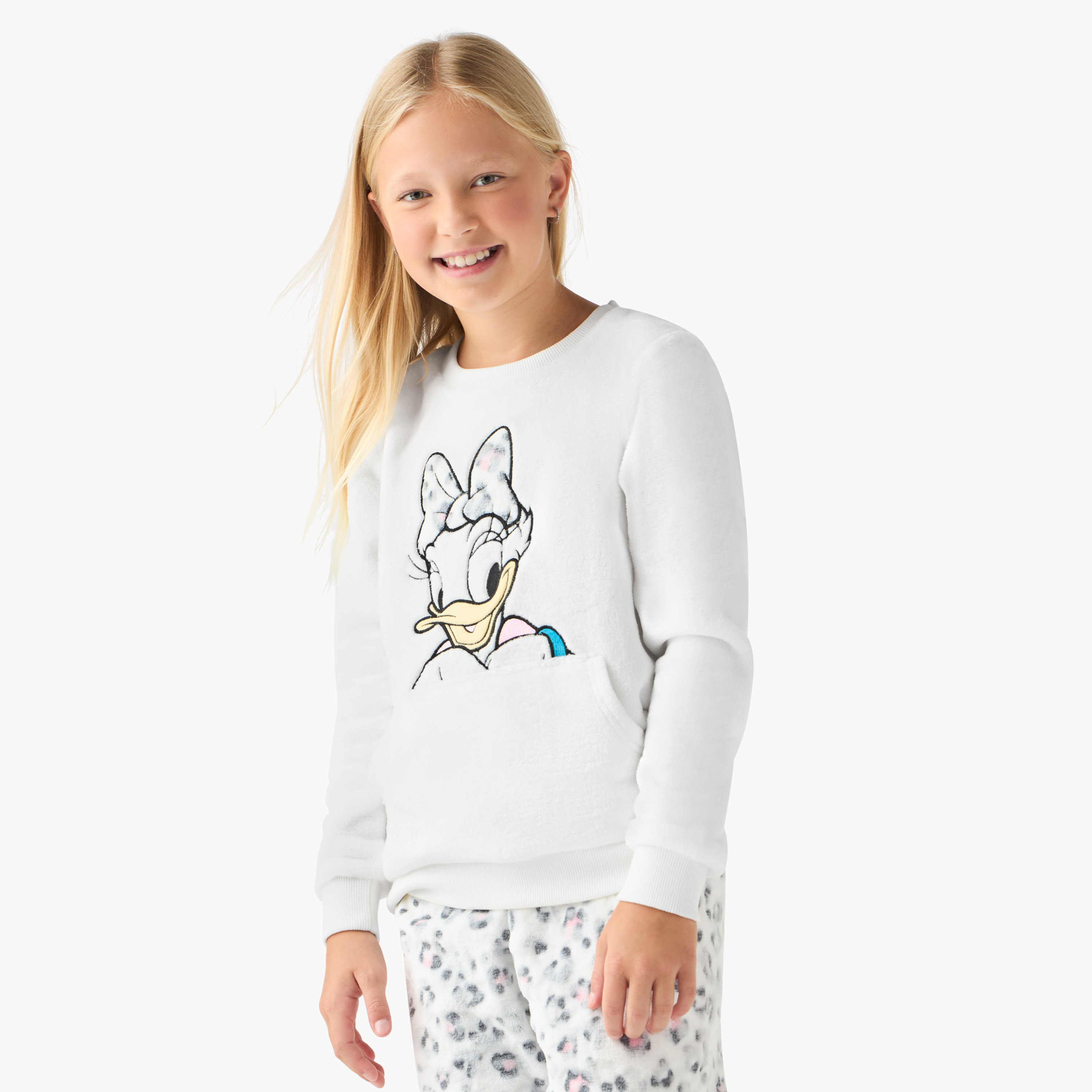 Disney Girls Pyjama Set with Daisy Duck Print - Cotton Blend - Long Sleeves - Round Neck-girls-clothing-nightwear-image-2