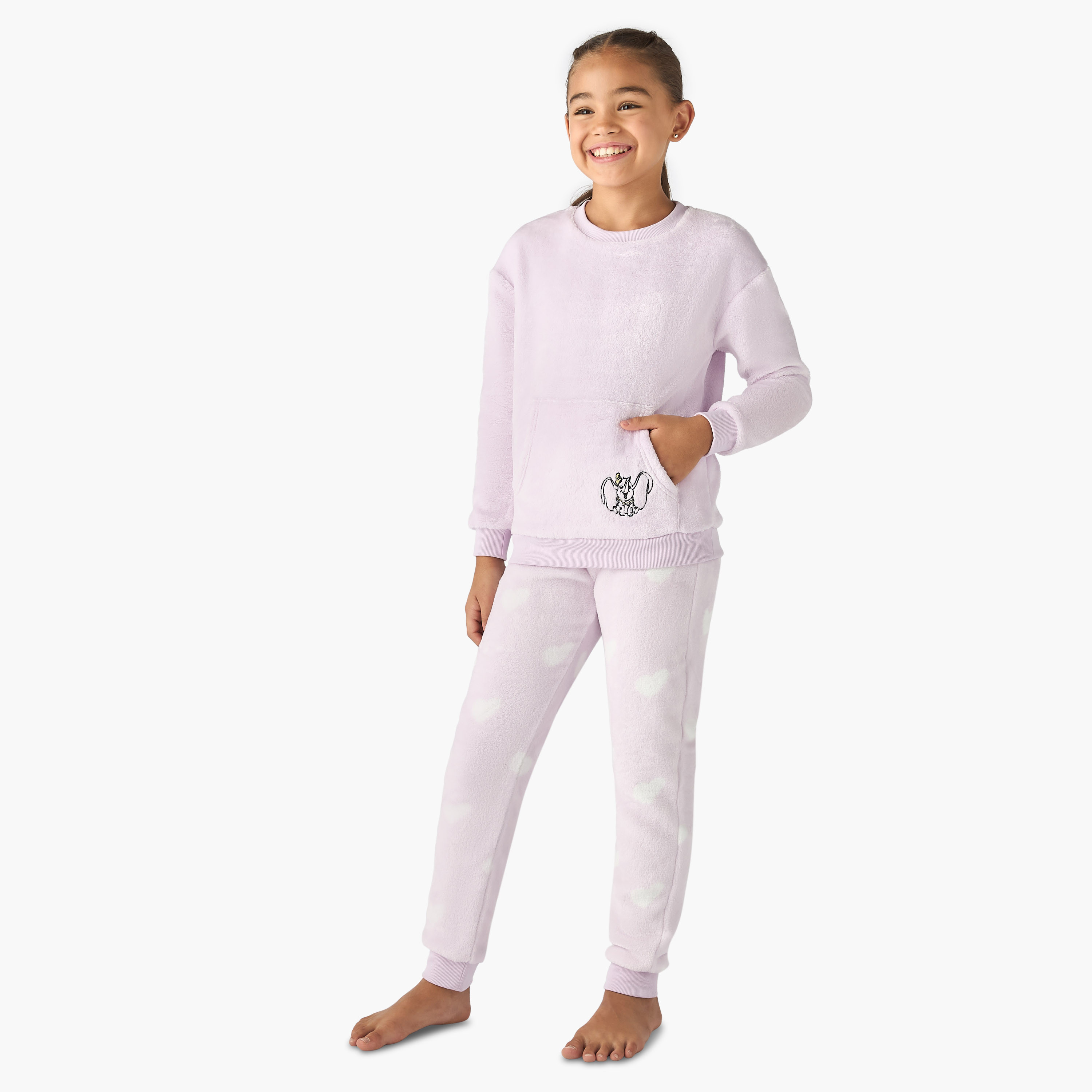 Disney Dumbo Textured T-shirt and Pyjama Set-girls-clothing-winterwear-pyjamasets-image-1