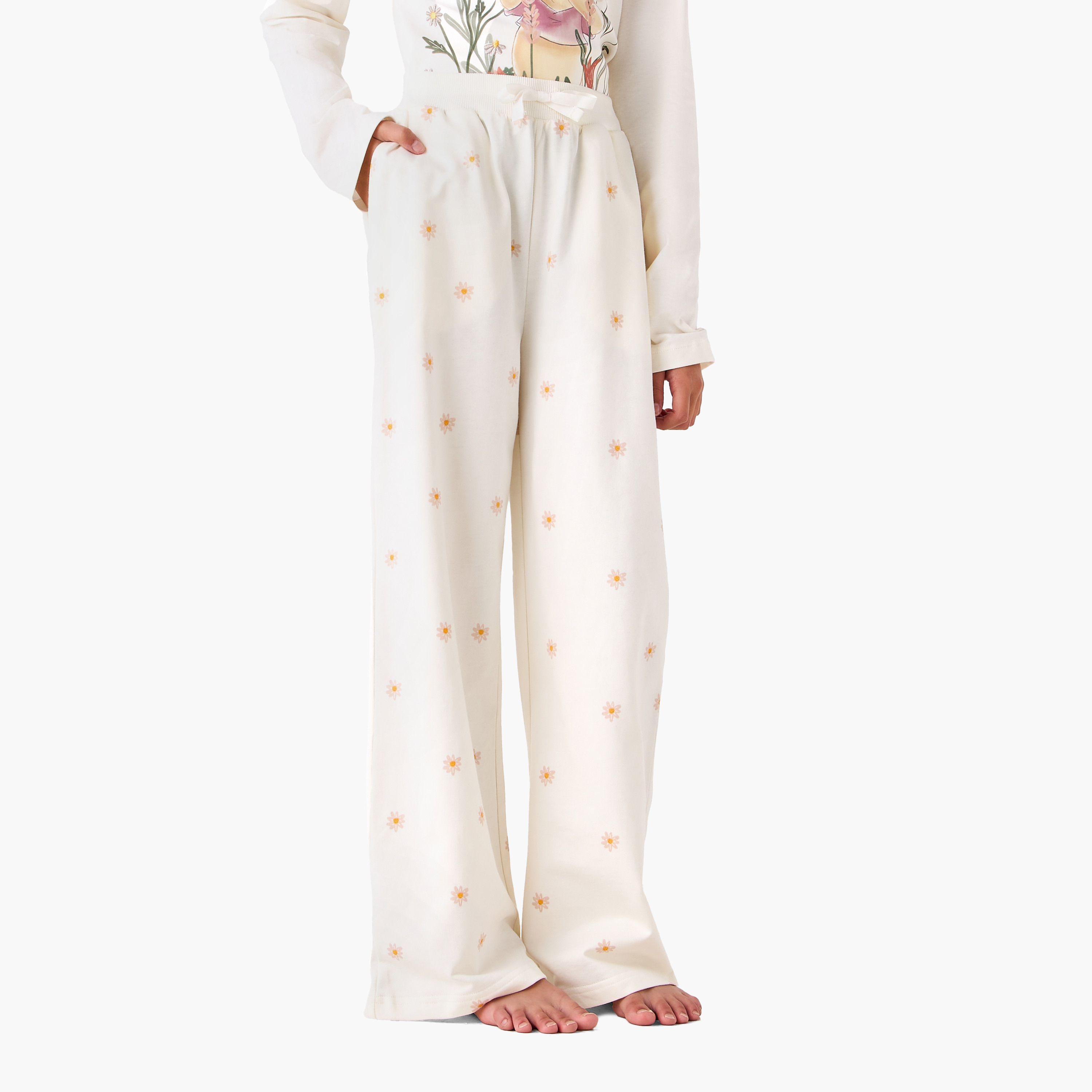 Disney Cotton Round Neck Long Sleeves Pyjama Set with Winnie the Pooh Print-girls-clothing-nightwear-image-3